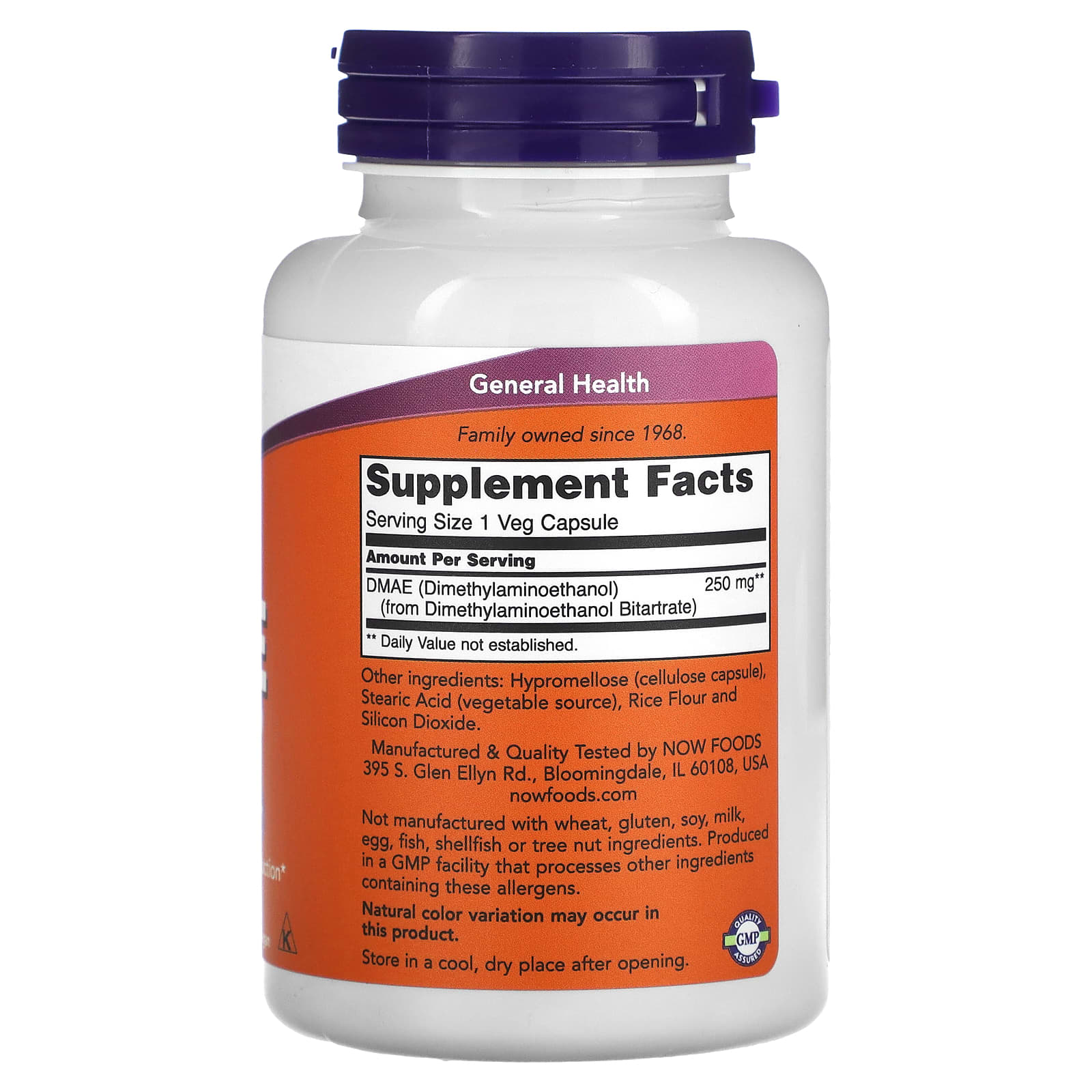 DMAE (dimetilaminoetanol), 250 mg, 100 vcaps, Now Foods