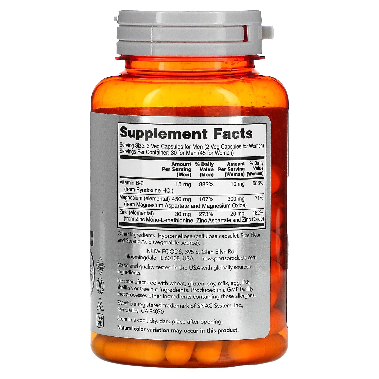 ZMA (Magnésio, Zinco, B6), 90 Cápsulas, Now Foods