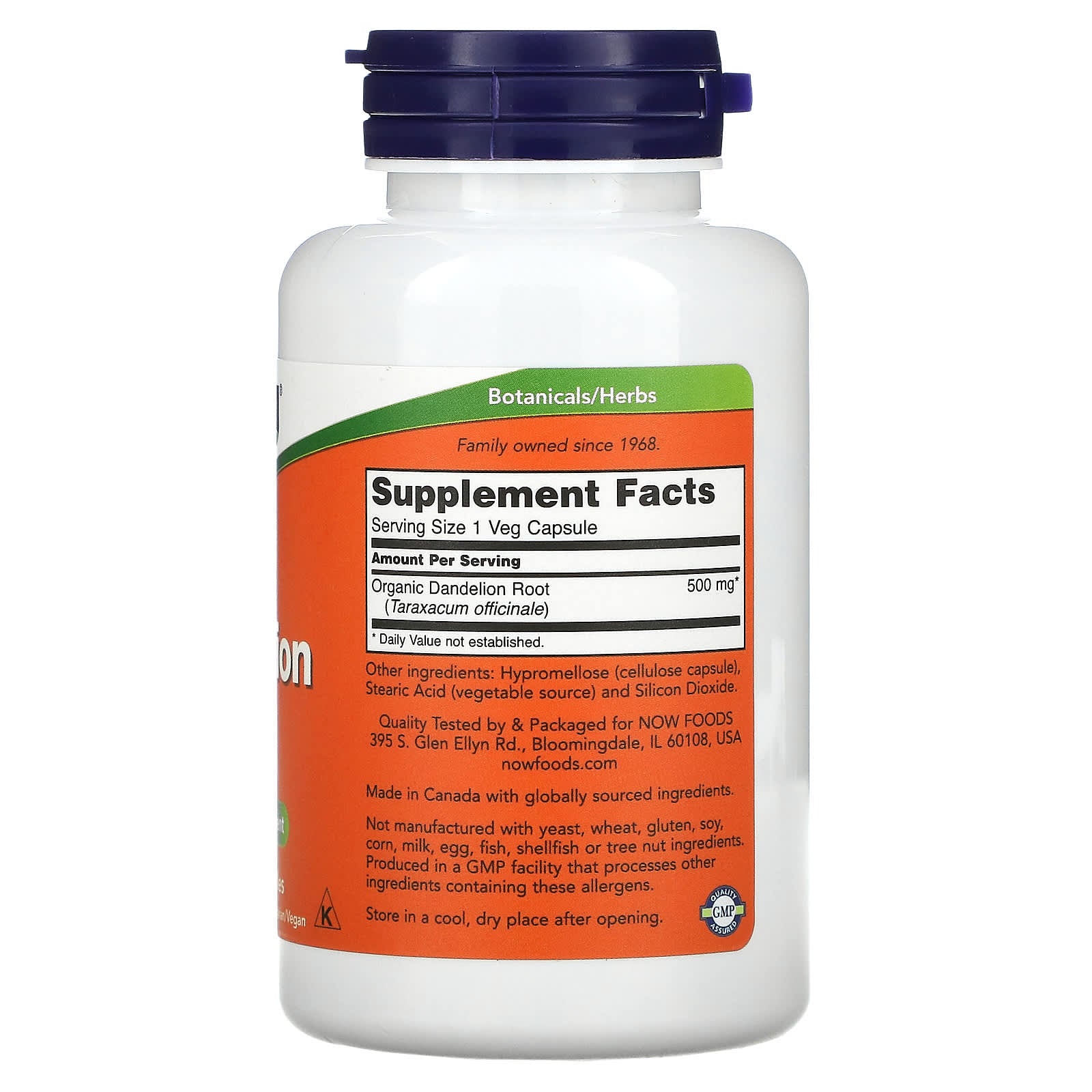 Raiz de dente-de-leão, 500 mg, 100 vcaps, Now Foods