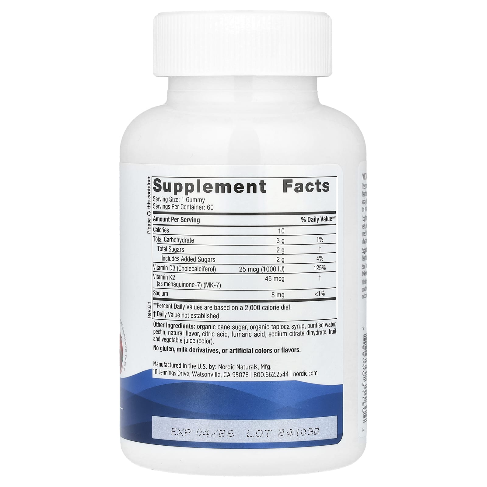 Gomas de vitamina D3 + K2, romã, 60 gomas, Nordic Naturals