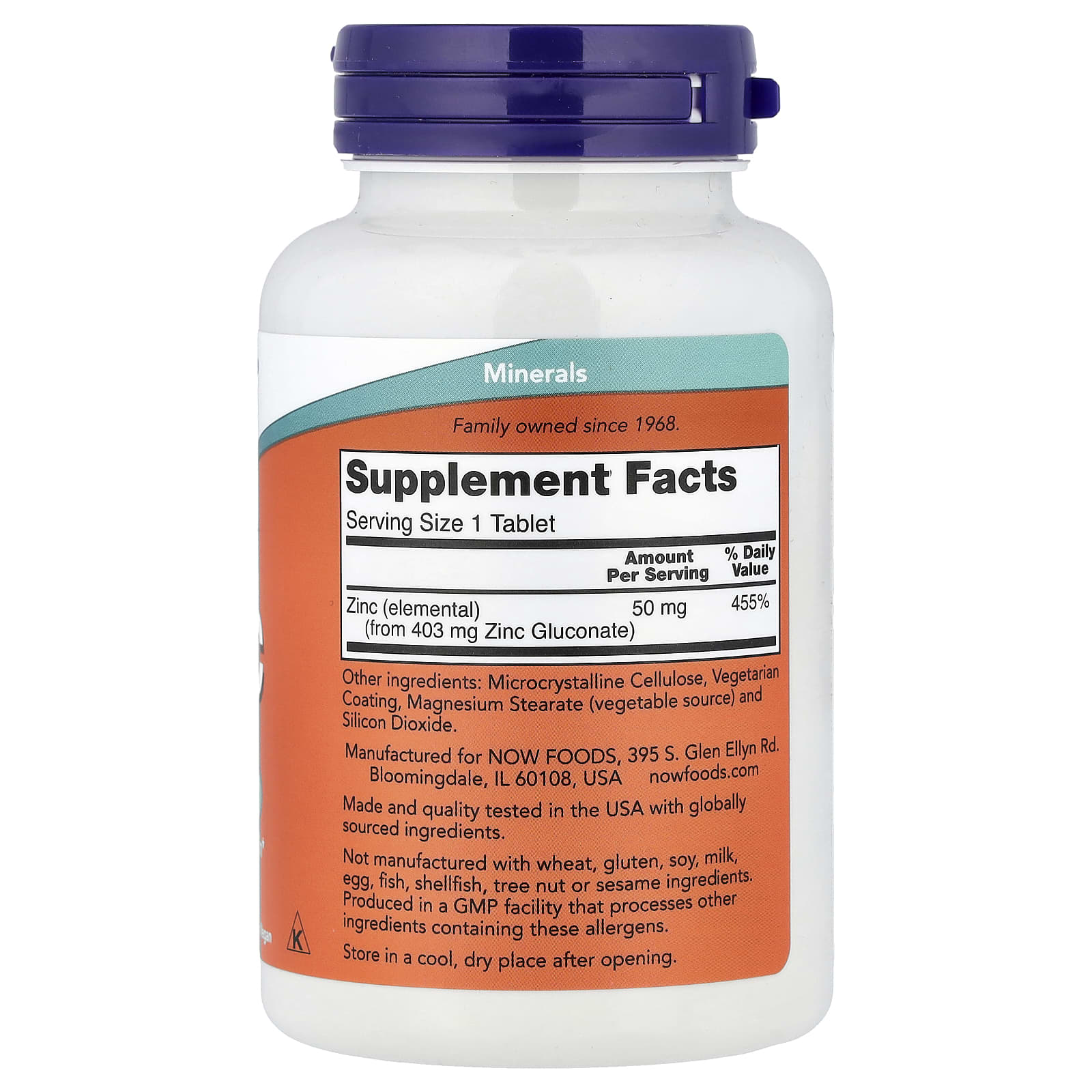 Zinco - 50mg, 250 comprimidos, Now Foods