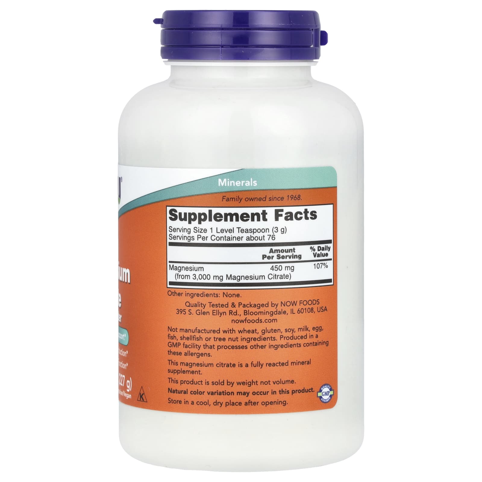 Citrato de Magnésio em Pó Puro, 227 g, Now Foods
