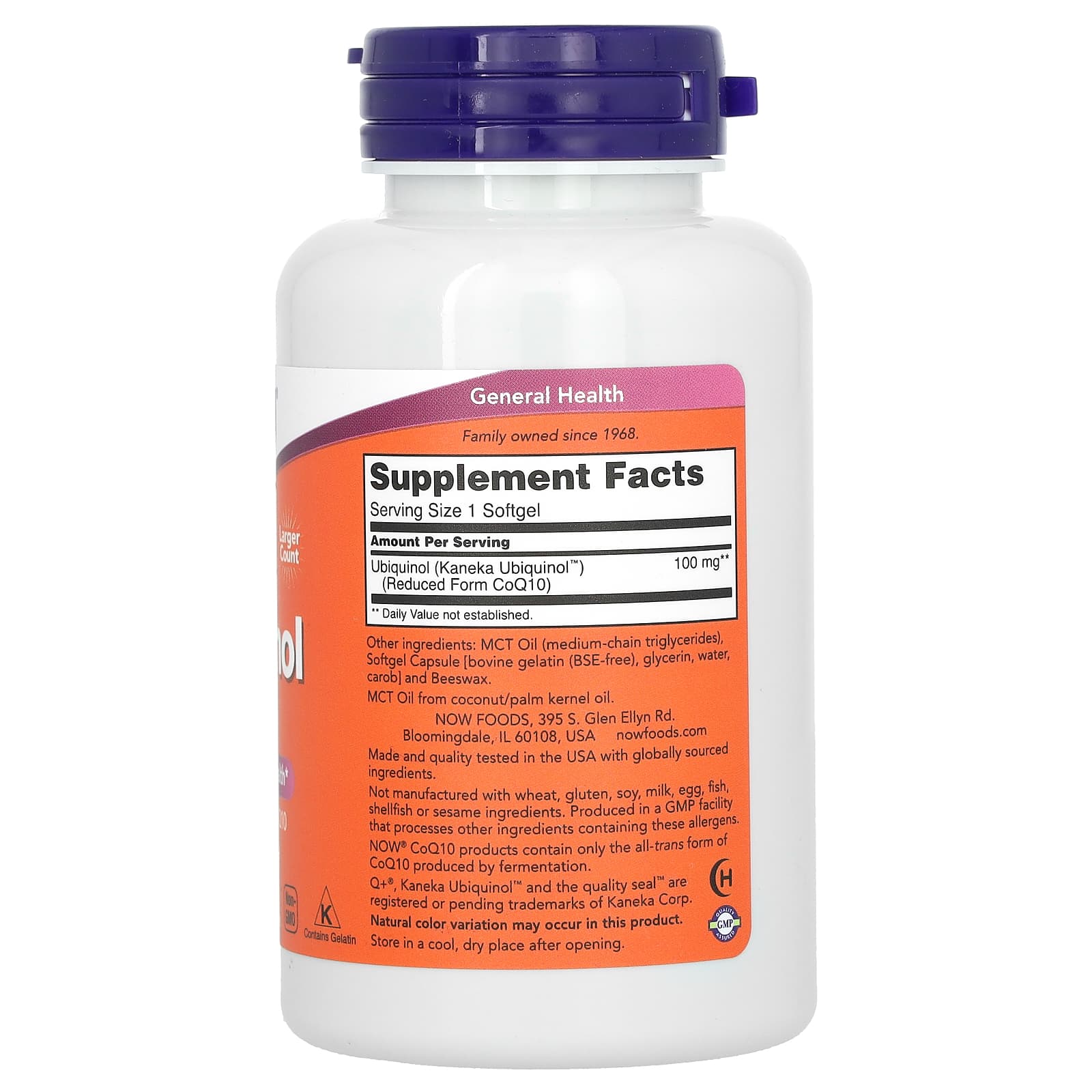 Ubiquinol 100 mg, 120 cápsulas, Now Foods