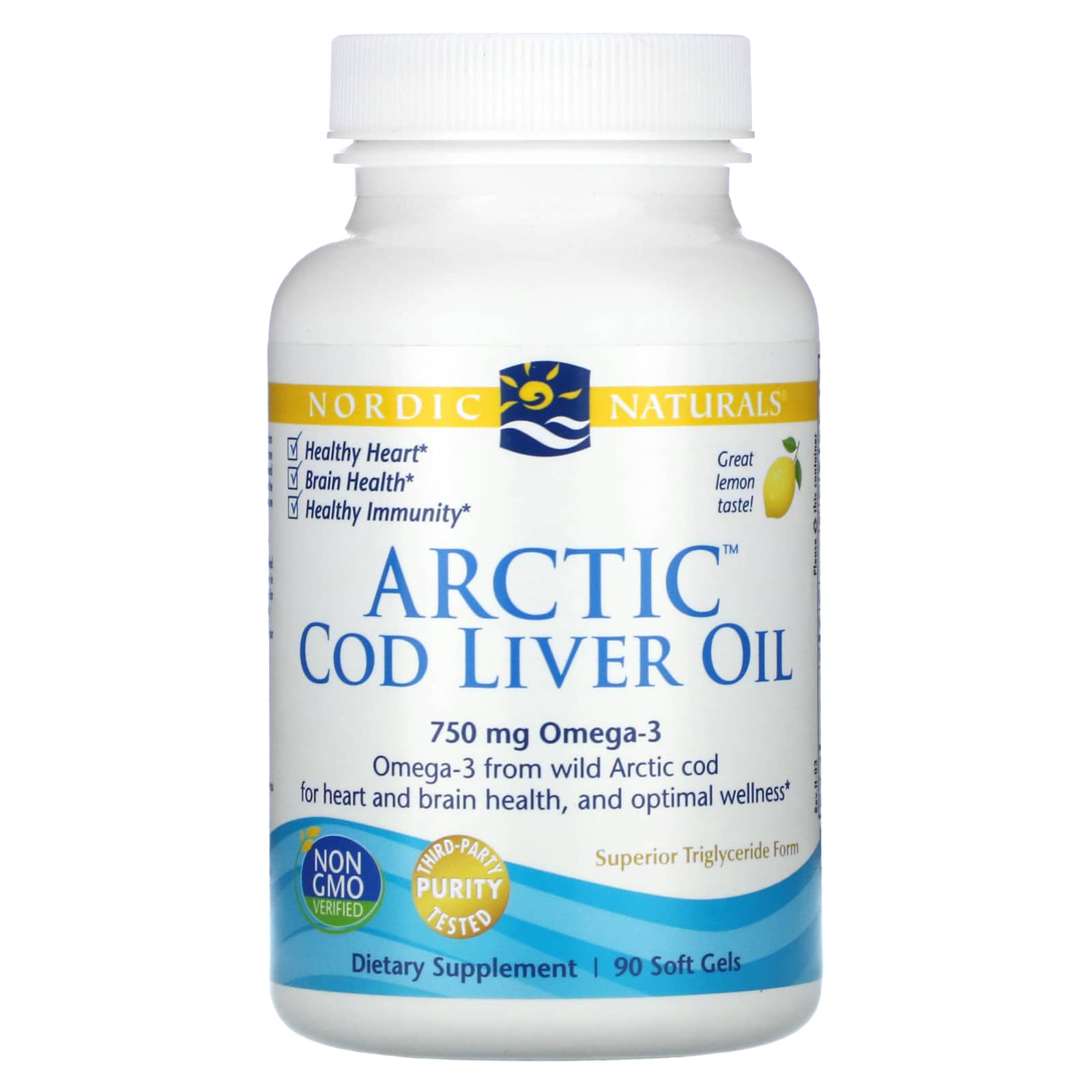 Óleo de Fígado de Bacalhau do Ártico - 750 mg Limão - 90 cápsulas gelatinosas, Nordic Naturals