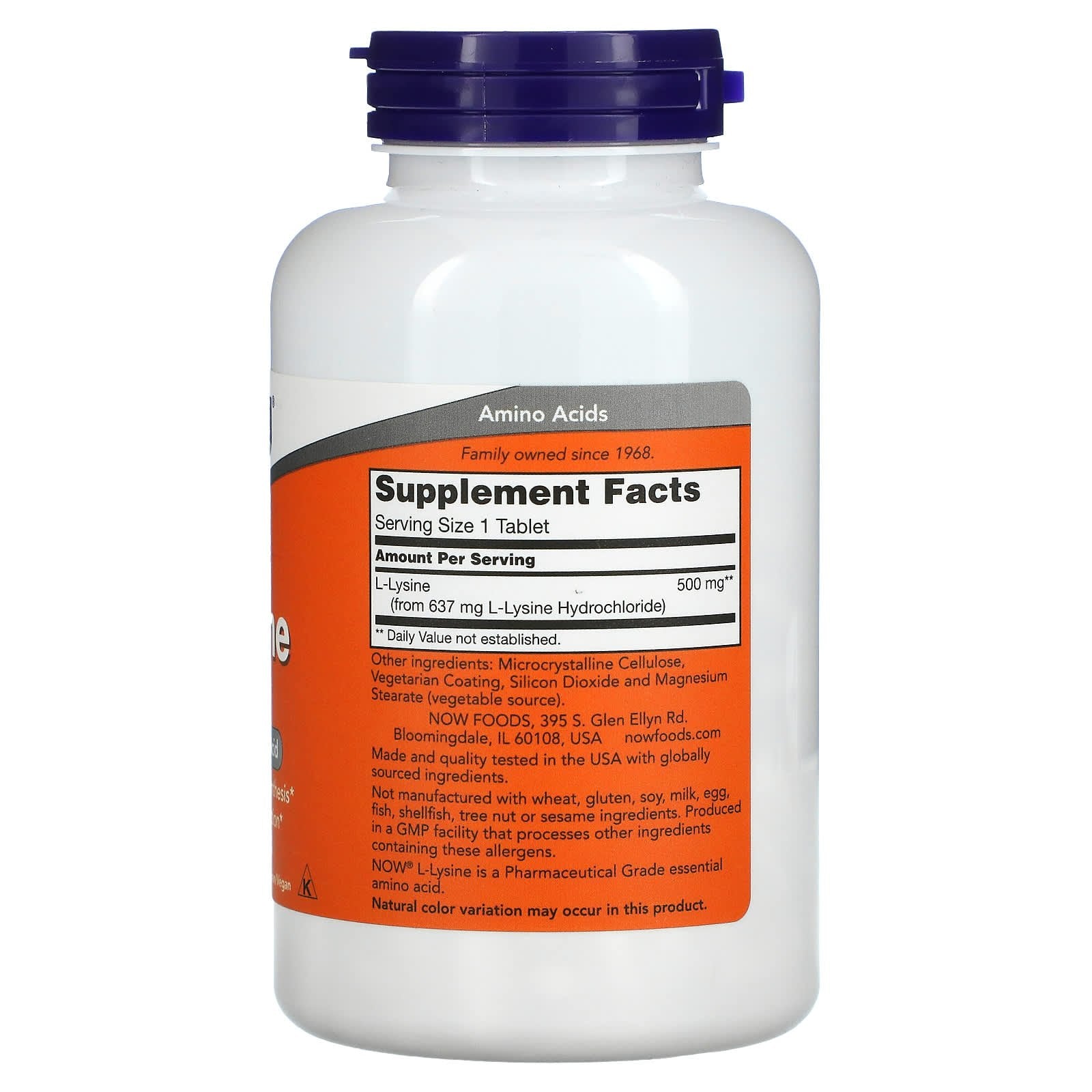 L-Lisina - 500mg, 250 comprimidos, Now Foods