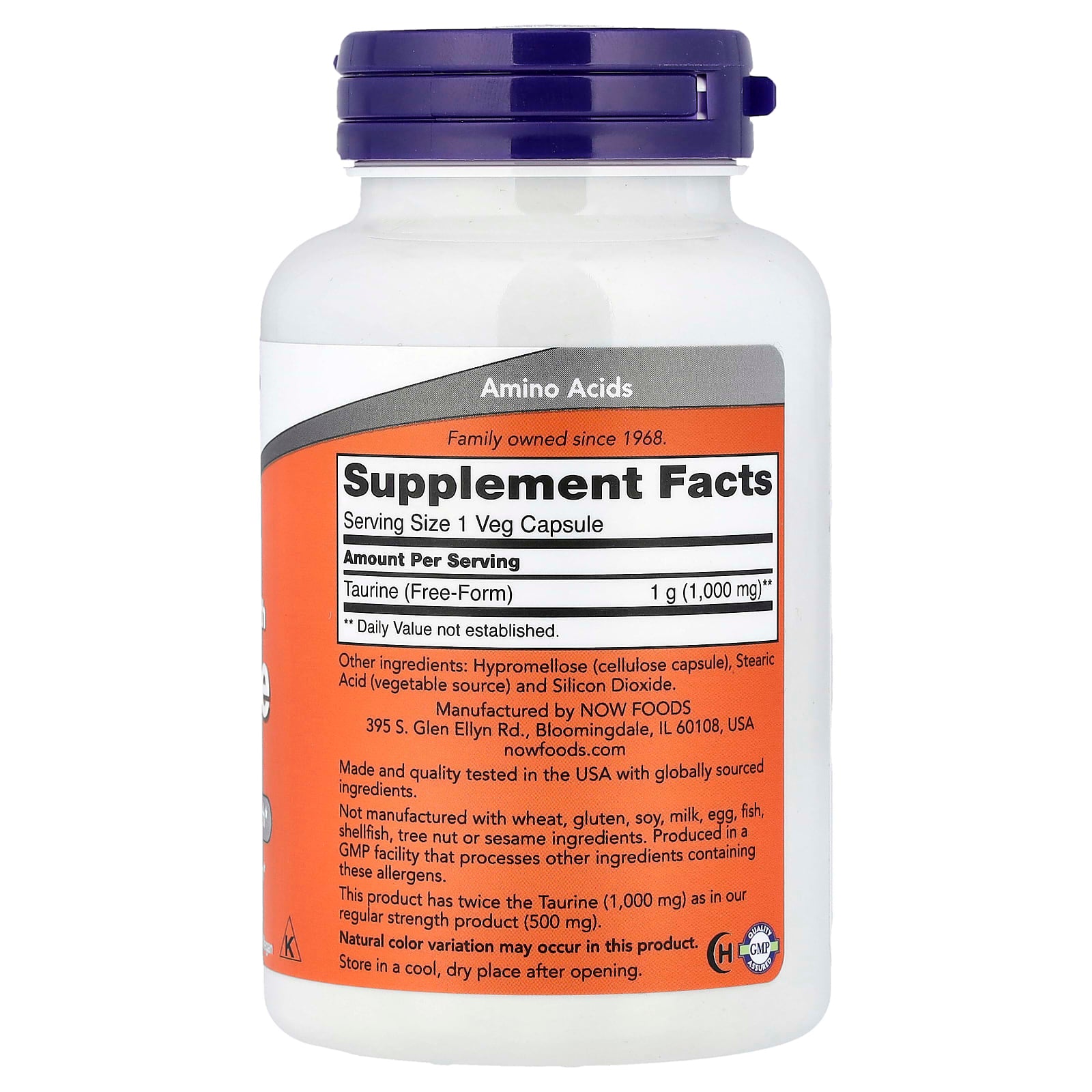 Taurina - 1000mg Dupla Força, 100 vcaps, Now Foods