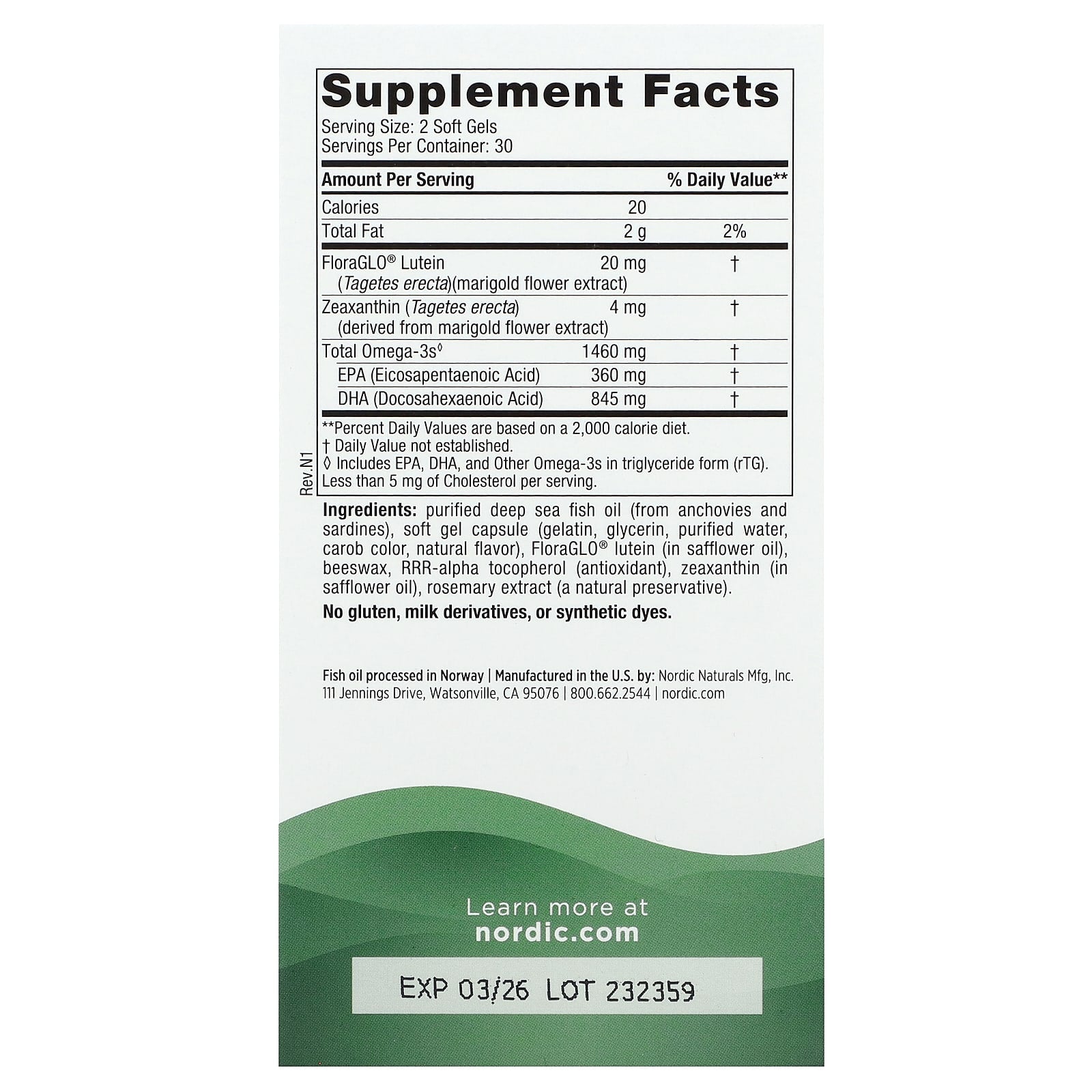 Suporte para a visão, 1460 mg - 60 cápsulas gelatinosas, Nordic Naturals