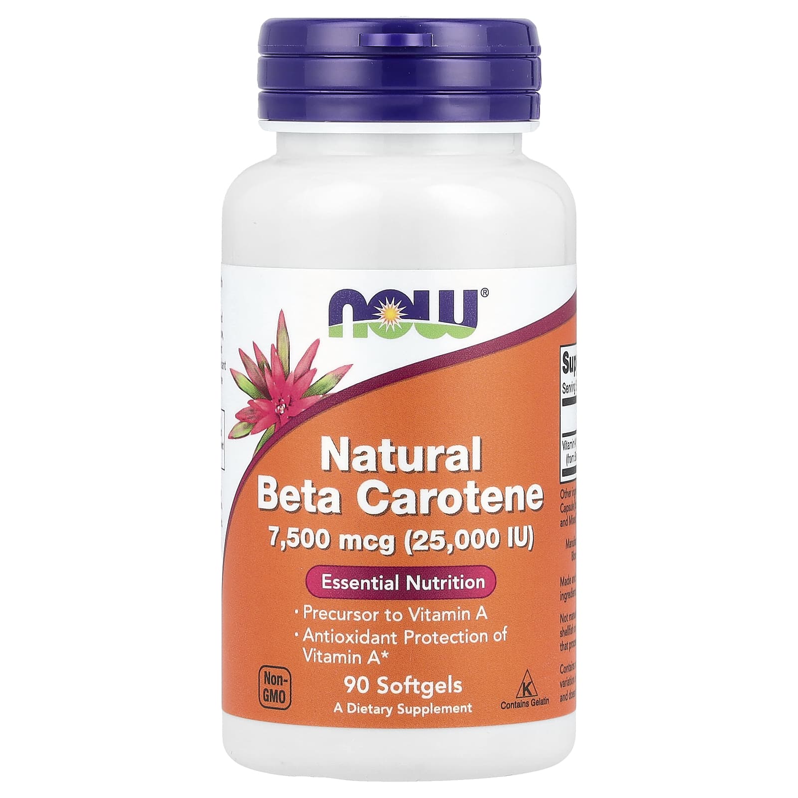 Beta Caroteno Natural - 7 500 mcg (25 000 UI), 90 softgels, Now Foods
