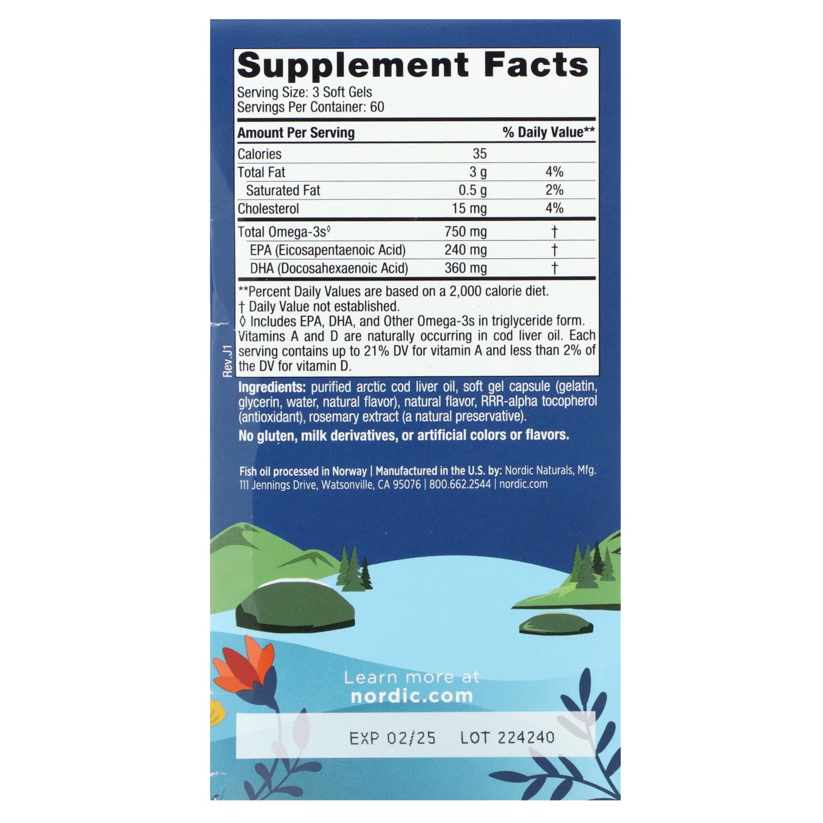 Óleo de fígado de bacalhau do Ártico - 750 mg Limão - 180 cápsulas gelatinosas, Nordic Naturals