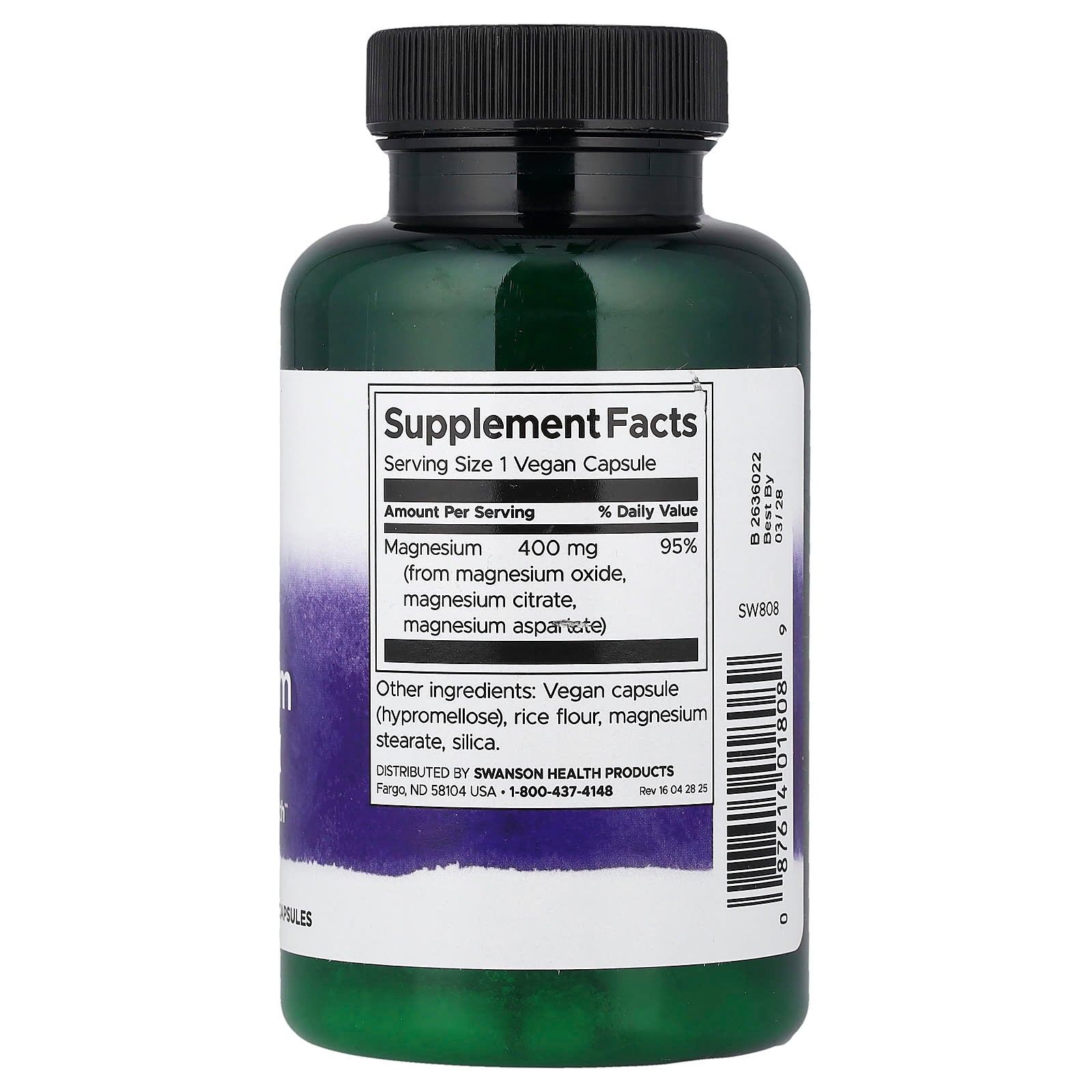 Complexo Triplo de Magnésio, 400 mg, 100 Cápsulas, Swanson