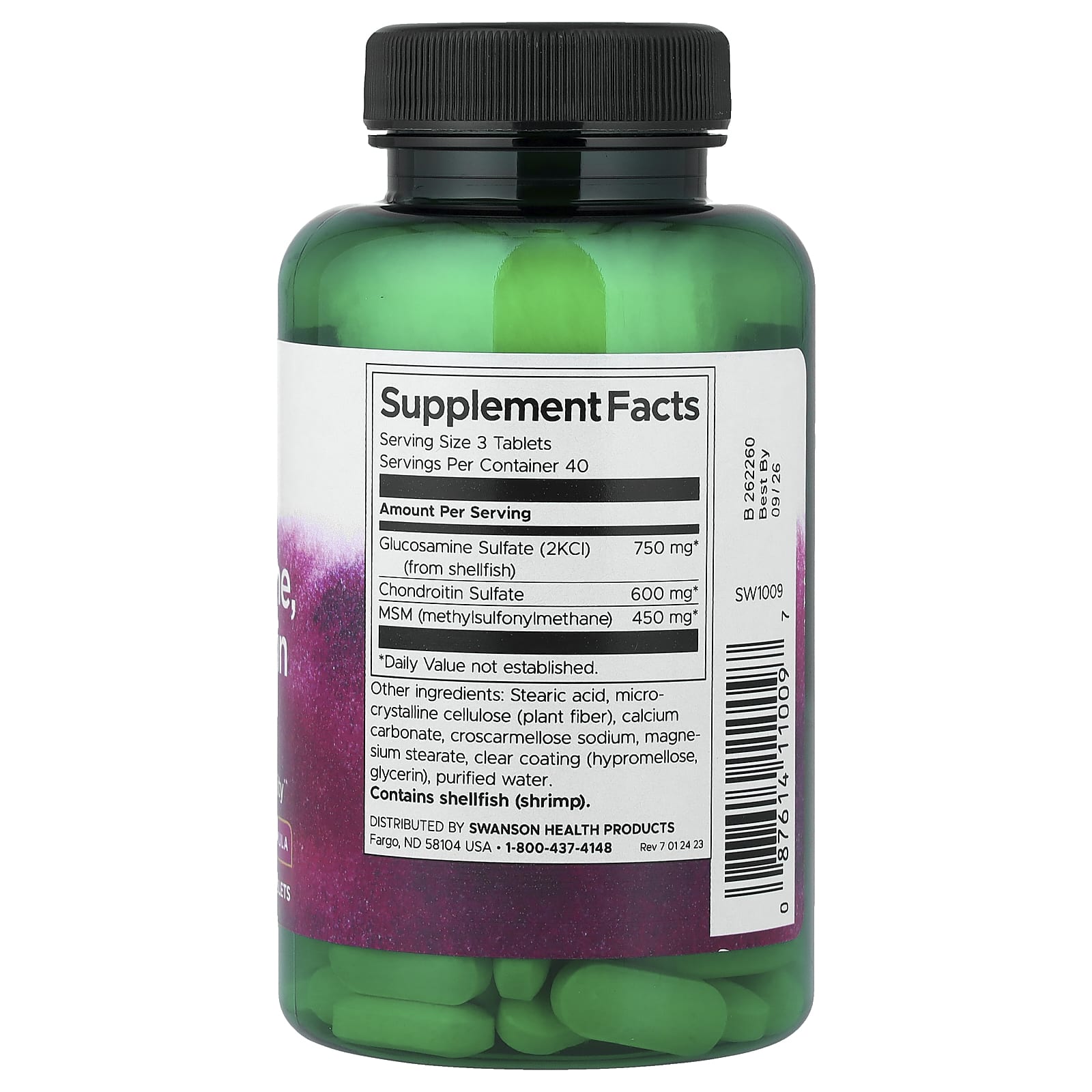 Glucosamina, Condroitina e MSM, 750mg, 120 comprimidos, Swanson