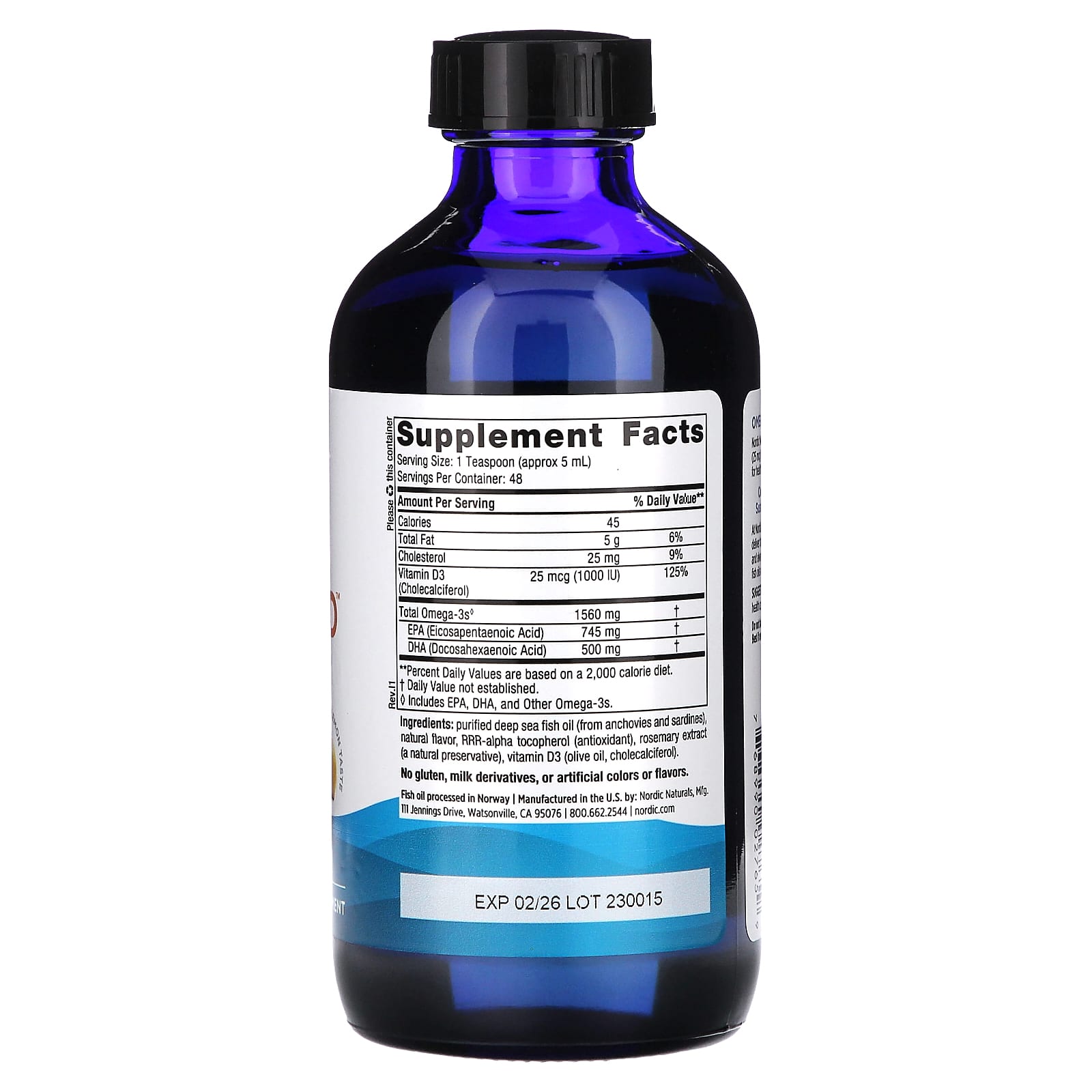 Ômega-3D - 1560mg Limão - 237 ml., Nordic Naturals