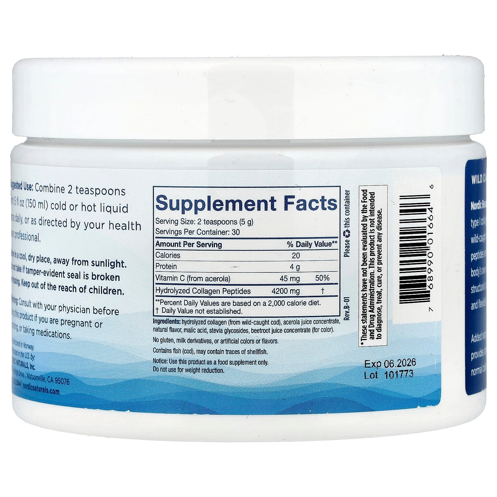Colágeno Marinho, Morango - 150 gramas, Nordic Naturals