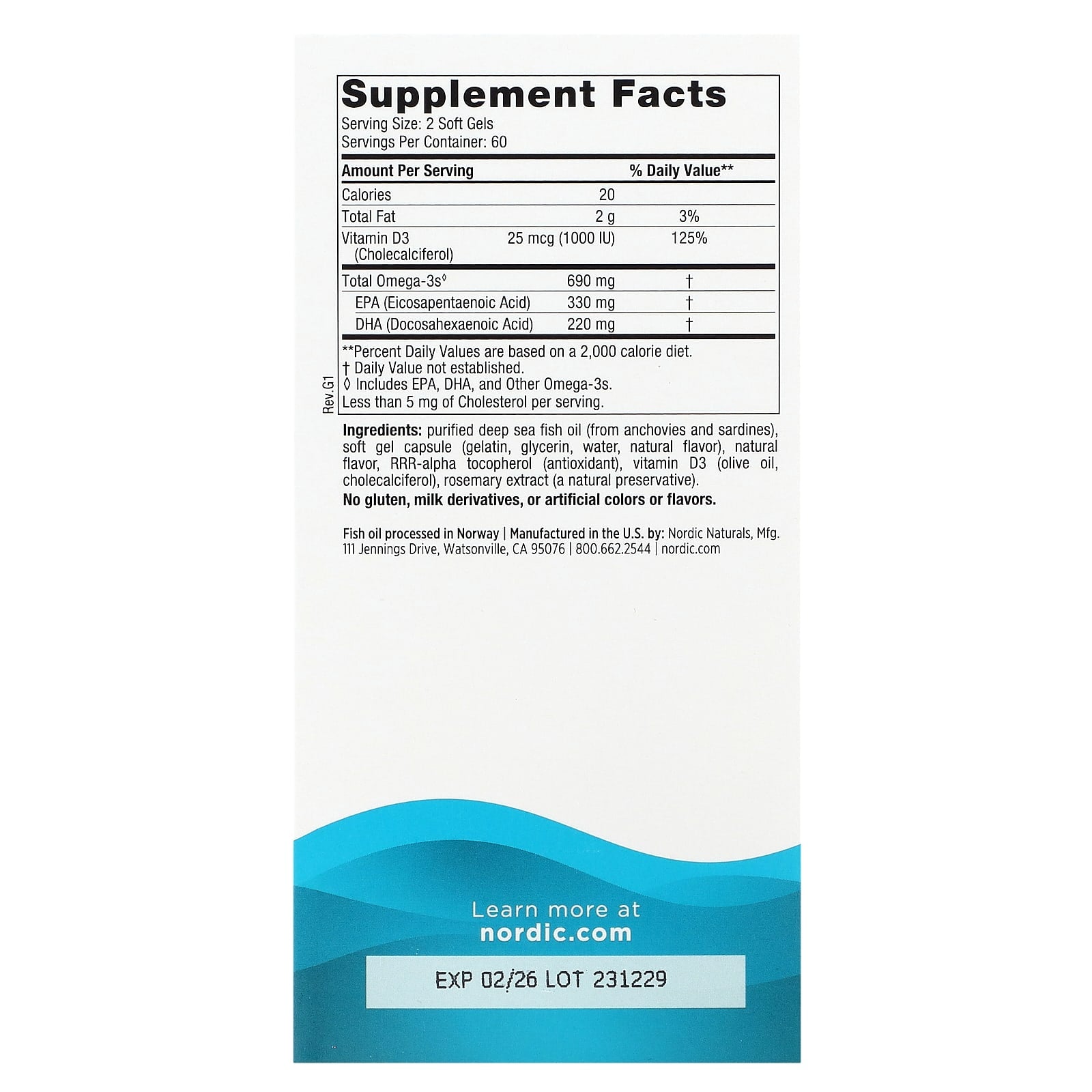 Ômega-3D - 690mg Limão - 120 cápsulas gelatinosas, Nordic Naturals