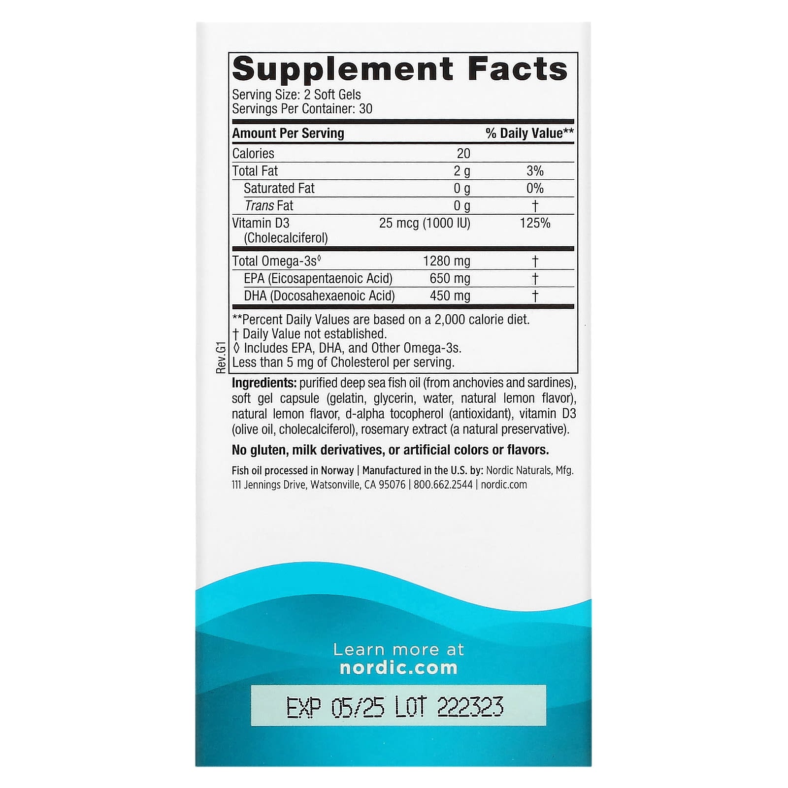 Óleo de peixe Ultimate Omega-D3 - 1280 mg Limão - 60 cápsulas gelatinosas, Nordic Naturals