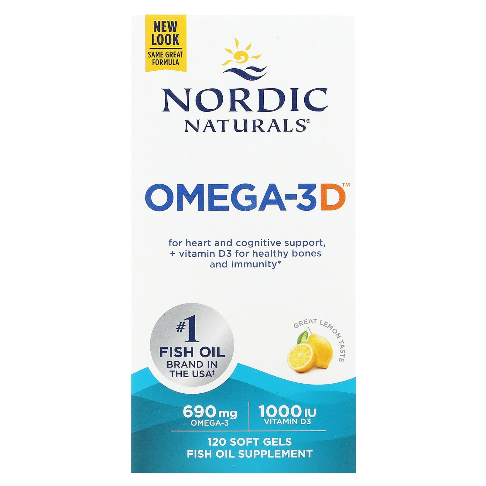 Ômega-3D - 690mg Limão - 120 cápsulas gelatinosas, Nordic Naturals