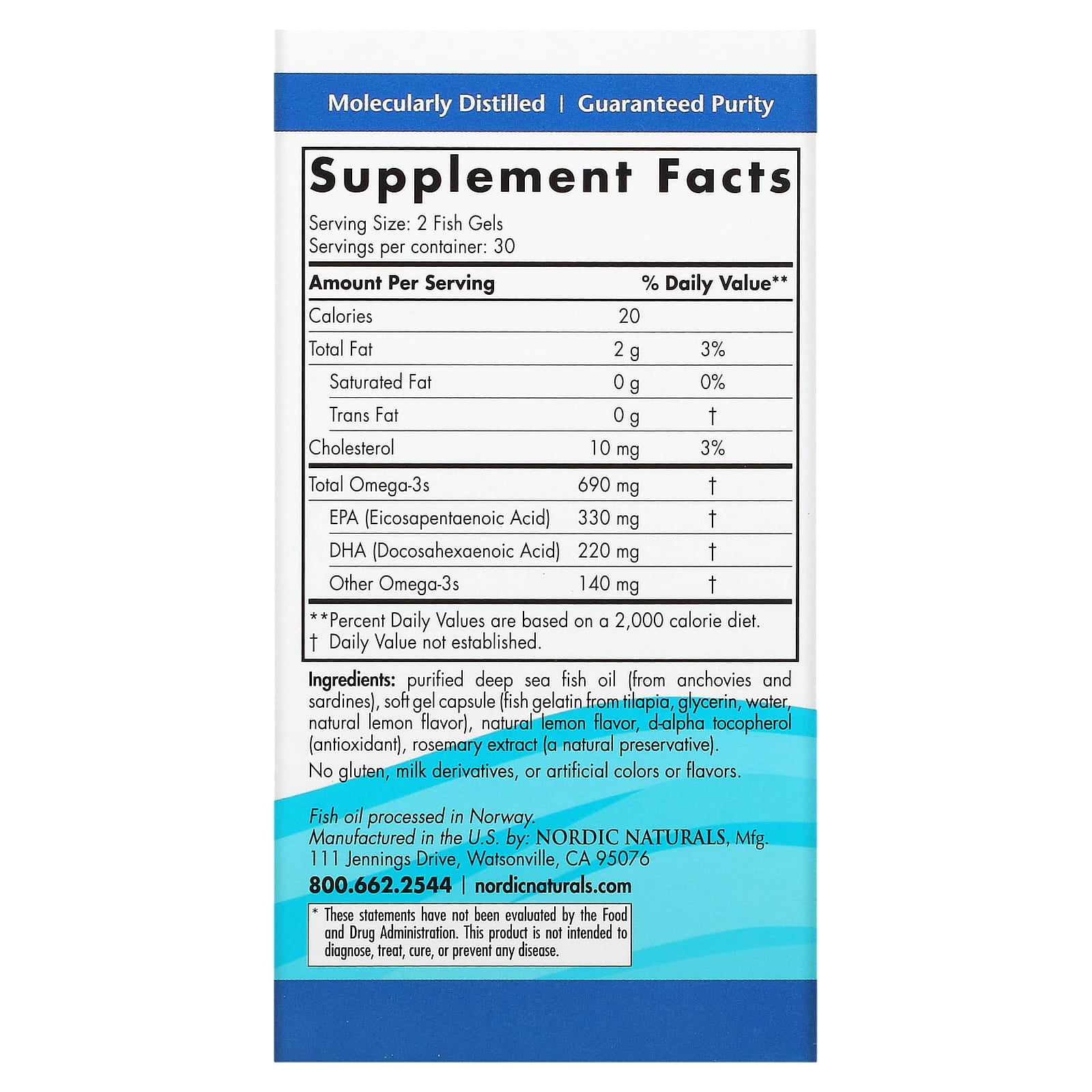 Ômega-3 - 690mg Limão (Gelatina de Peixe) - 60 cápsulas gelatinosas, Nordic Naturals