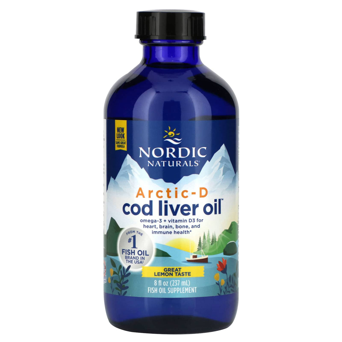 Óleo de fígado de bacalhau Arctic-D, limão - 237 ml., Nordic Naturals