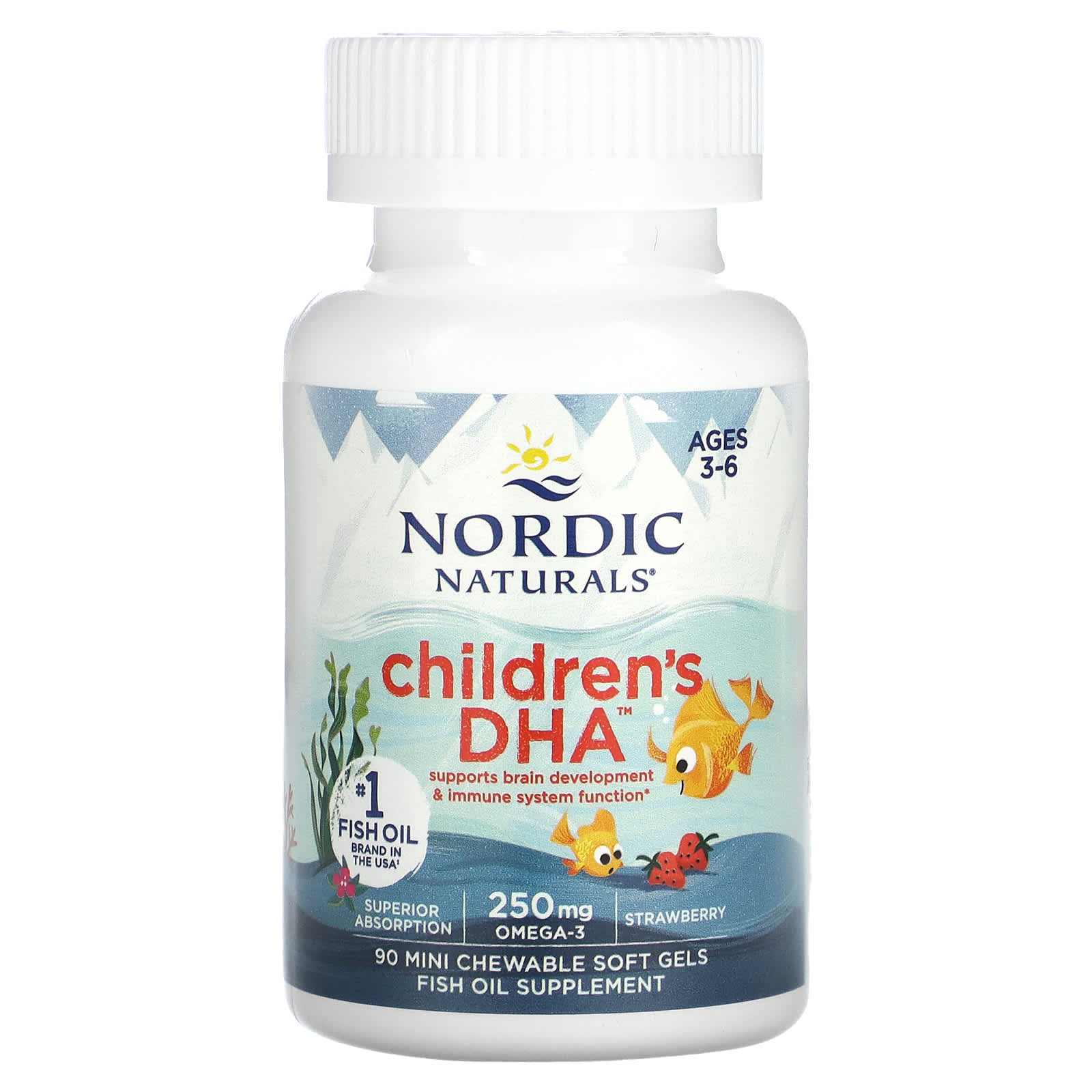 DHA Infantil - 250mg Ômega-3 Morango - 90 mini cápsulas gelatinosas, Nordic Naturals