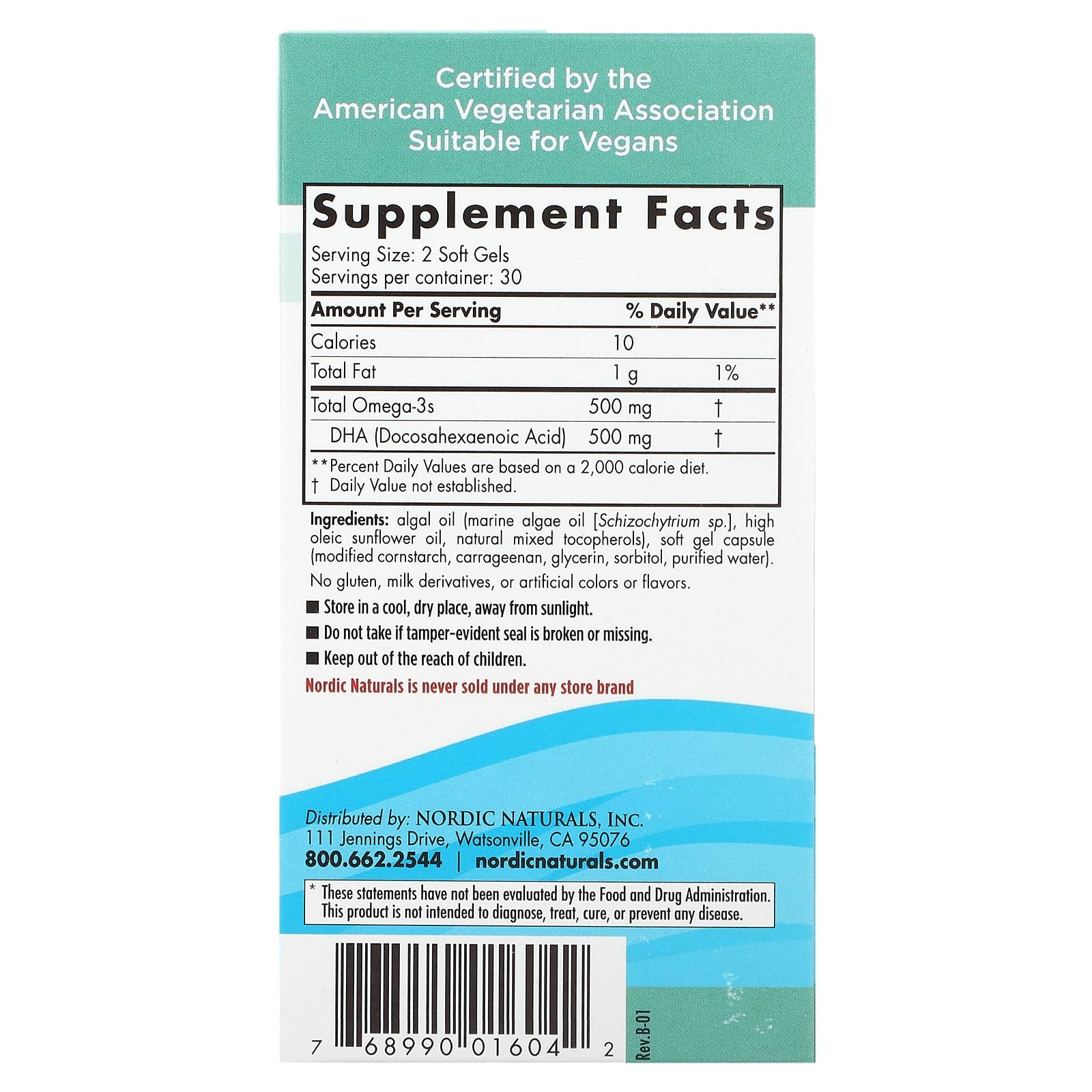 Algas DHA, 500 mg - 60 cápsulas gelatinosas, Nordic Naturals