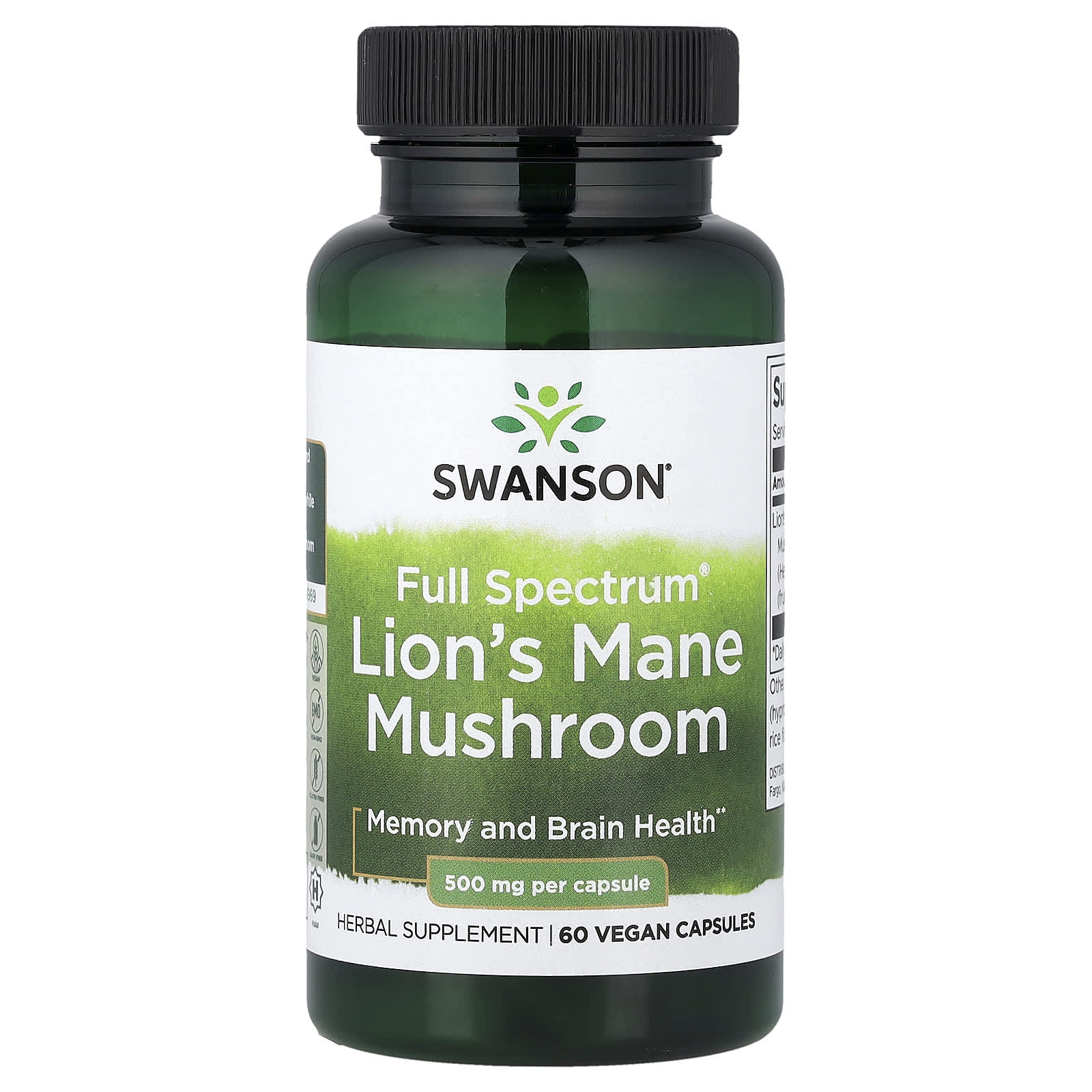 Cogumelo Juba de Leão Full Spectrum®, 500 mg, 60 Cápsulas Veganas, Swanson