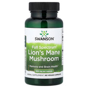 Cogumelo Juba de Leão Full Spectrum®, 500 mg, 60 Cápsulas Veganas, Swanson