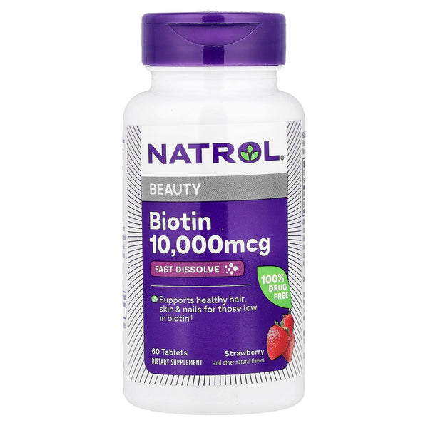 Biotina de dissolução rápida, 10000mcg (morango) - 60 comprimidos - Natrol