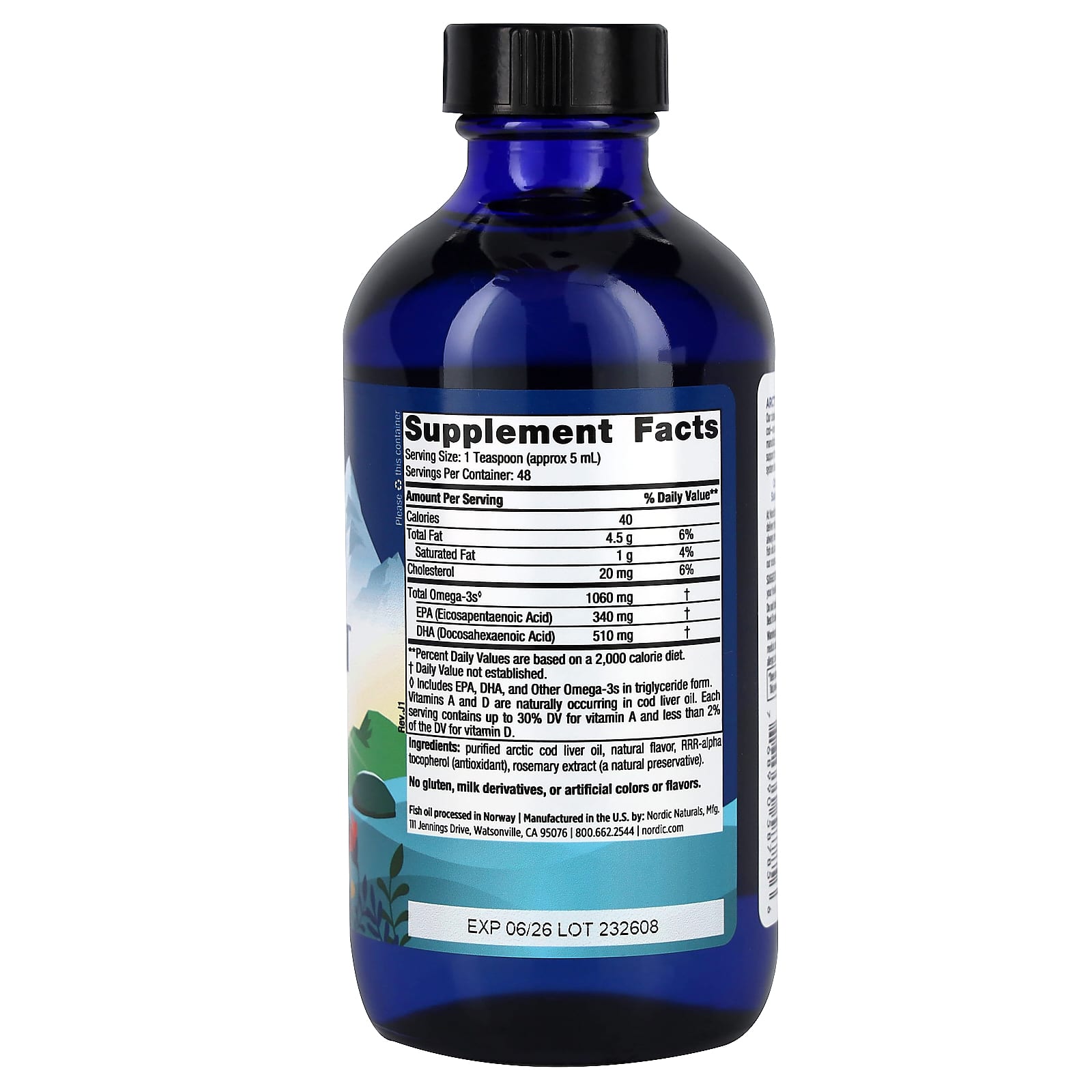 Óleo de fígado de bacalhau do Ártico - 1060 mg Limão - 237 ml., Nordic Naturals
