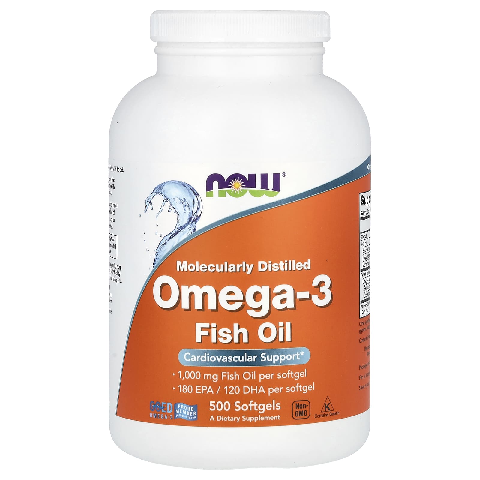 Óleo de peixe ômega-3 - destilado molecularmente, 500 softgels, Now Foods