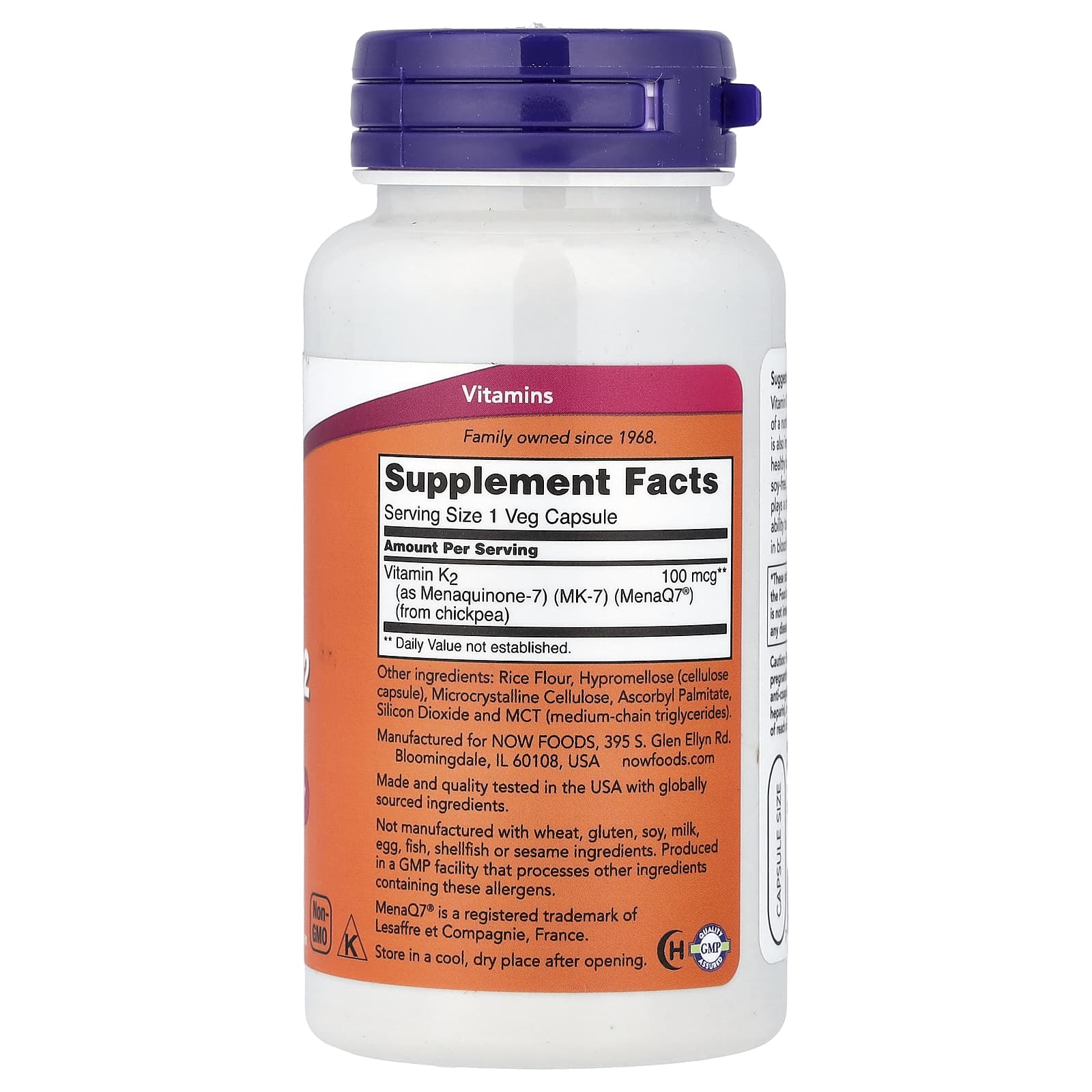 MK-7 Vitamina K-2 100mcg 120vcap - Now Foods