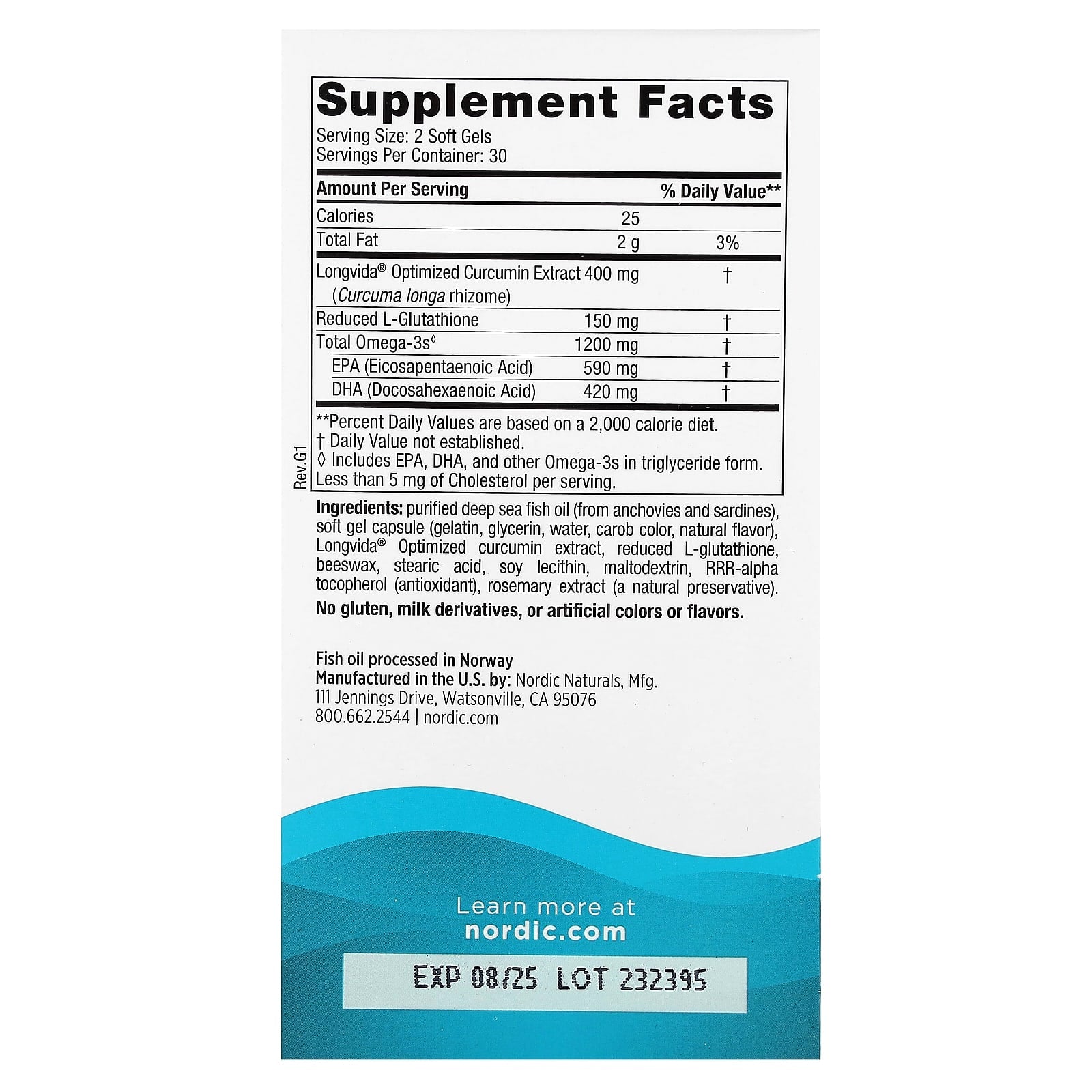 Ômega Curcumina, 1200mg - 60 cápsulas gelatinosas, Nordic Naturals