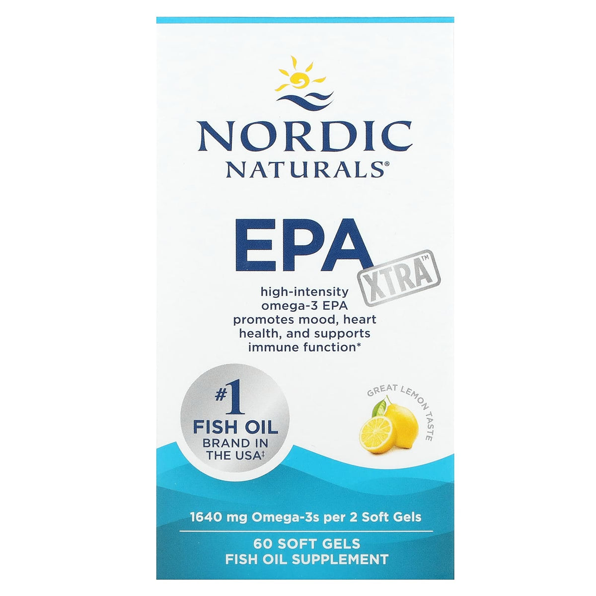 EPA Xtra Ômega-3, Limão 1640 mg, 60 Cápsulas Gelatinosas, Nordic Naturals