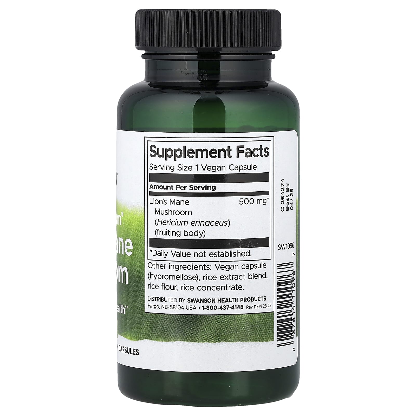 Cogumelo Juba de Leão Full Spectrum®, 500 mg, 60 Cápsulas Veganas, Swanson