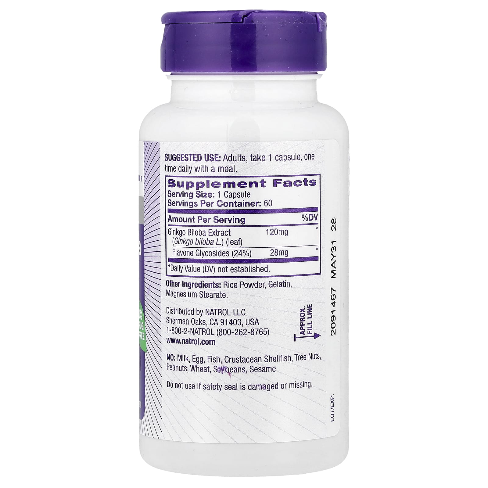 Ginkgo Biloba, 120mg - 60 cápsulas - Natrol