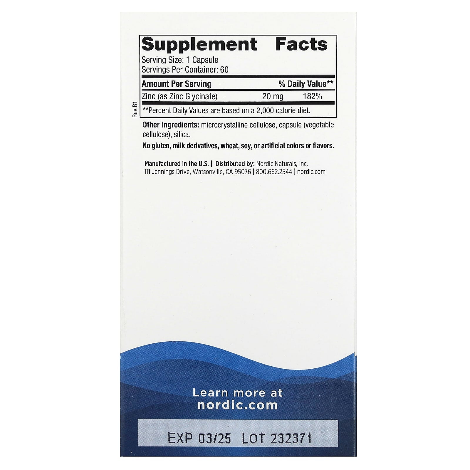 Glicinato de Zinco, 20mg - 60 cápsulas, Nordic Naturals