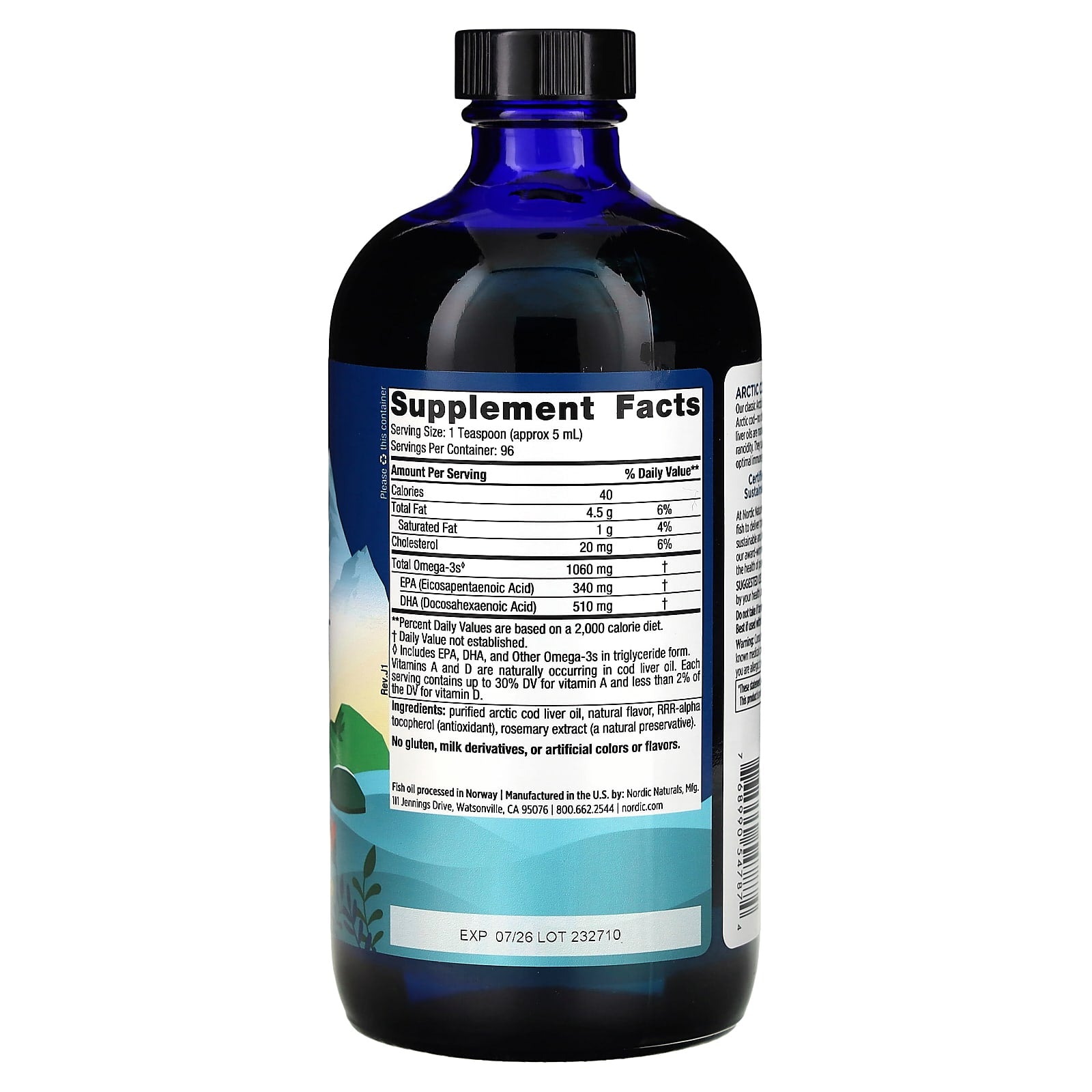 Óleo de fígado de bacalhau do Ártico - 1060 mg Laranja - 473 ml., Nordic Naturals