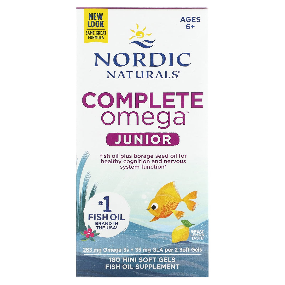 Complete Omega Junior, 6 anos ou mais, Limão, 180 mini cápsulas gelatinosas, Nordic Naturals