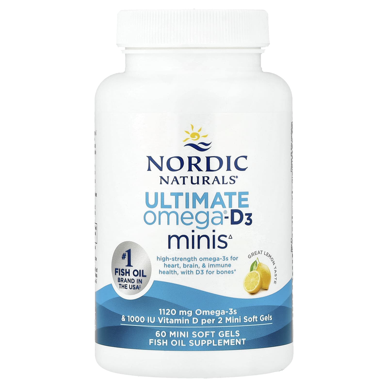 Ultimate Omega 2X Mini com Vitamina D3, 1120mg Limão - 60 mini cápsulas gelatinosas, Nordic Naturals