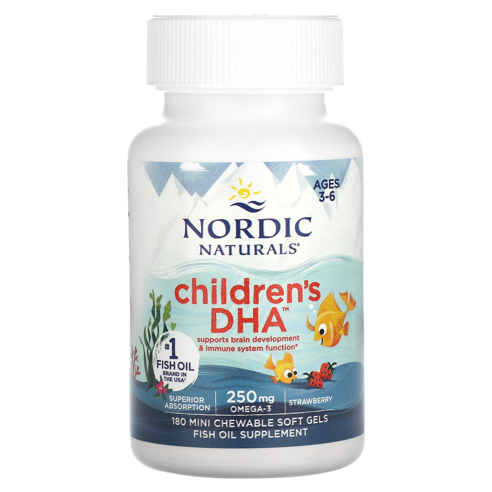 DHA Infantil, Morango 250 mg, 180 Mini Cápsulas Gelatinosas, Nordic Naturals