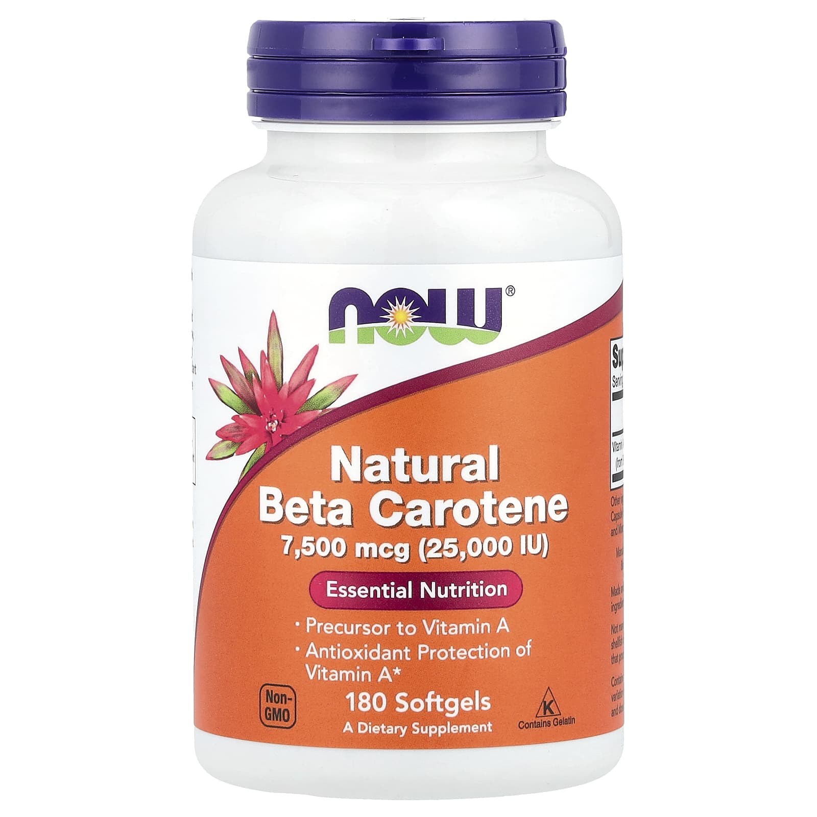 Beta Caroteno Natural - 25.000 UI, 180 softgels, Now Foods