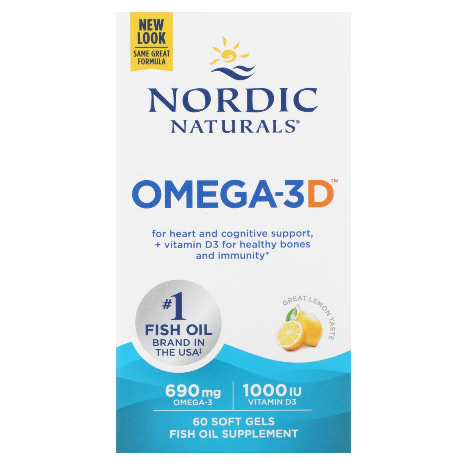 Ômega-3D, Limão, 60 Cápsulas Gelatinosas, Nordic Naturals