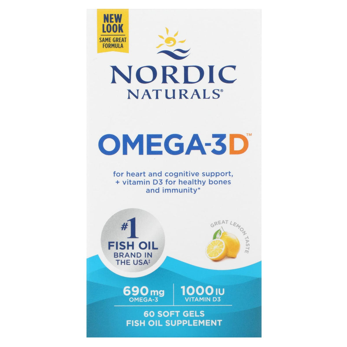Ômega-3D, Limão, 60 Cápsulas Gelatinosas, Nordic Naturals