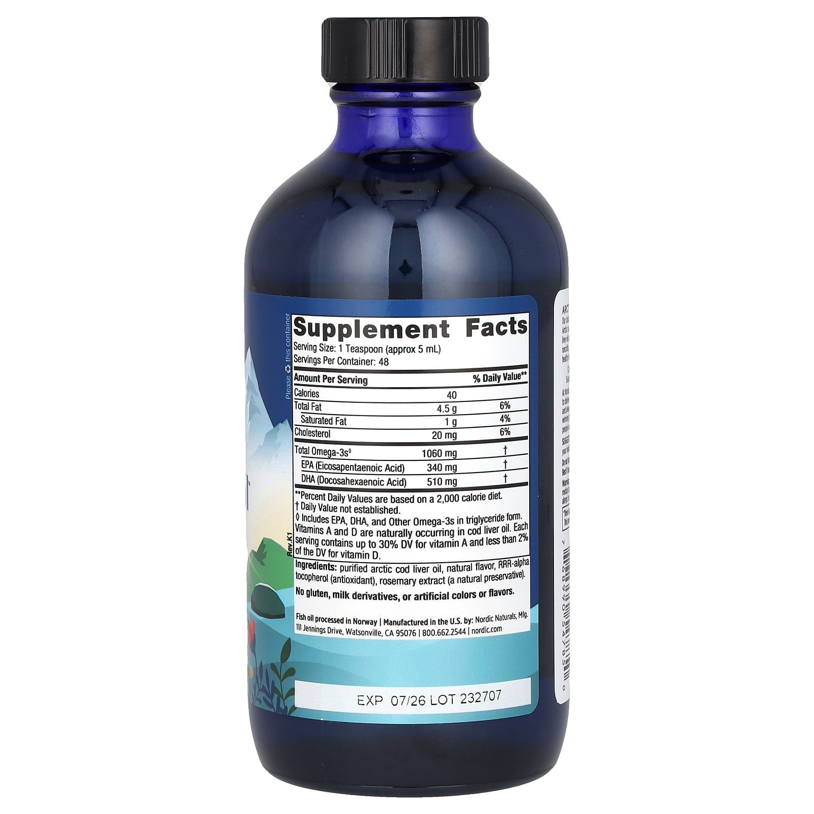 Óleo de fígado de bacalhau do Ártico - 1060 mg Laranja - 237 ml., Nordic Naturals