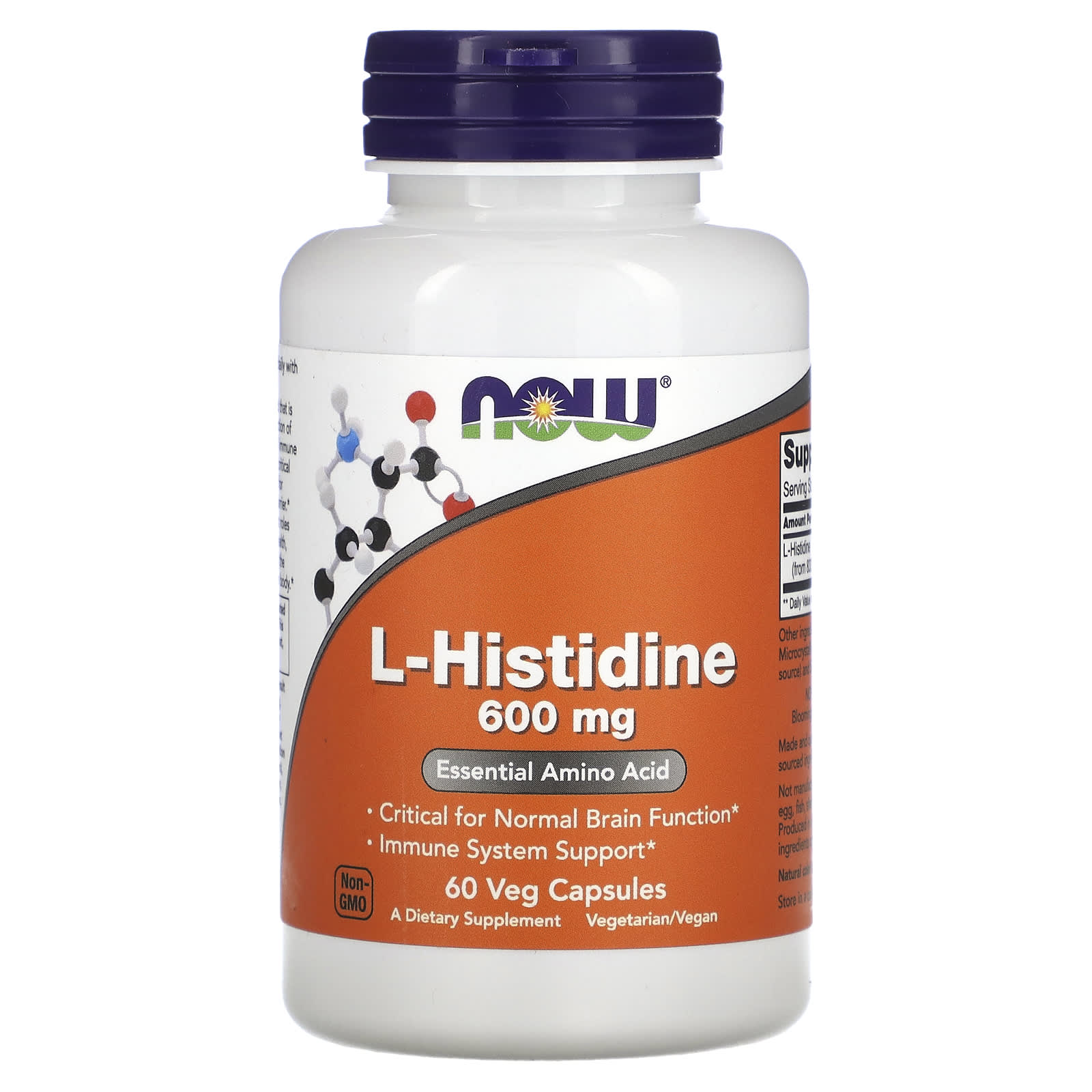 L-Histidina, 600mg, 60 vcaps, Now Foods