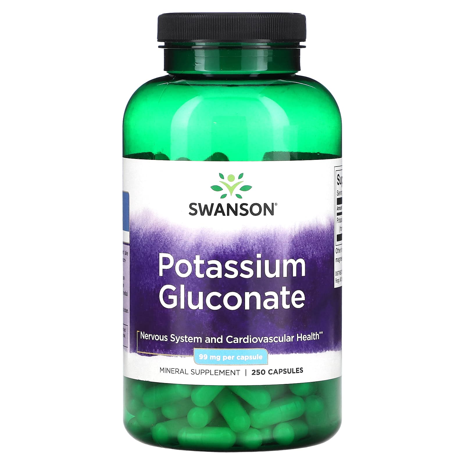 Gluconato de Potássio 99 mg, 250 Cápsulas, Swanson