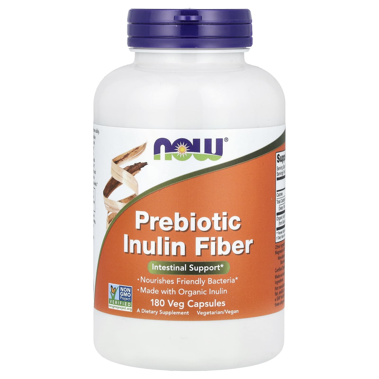 Fibra de inulina prebiótica, 180 vcaps, Now Foods