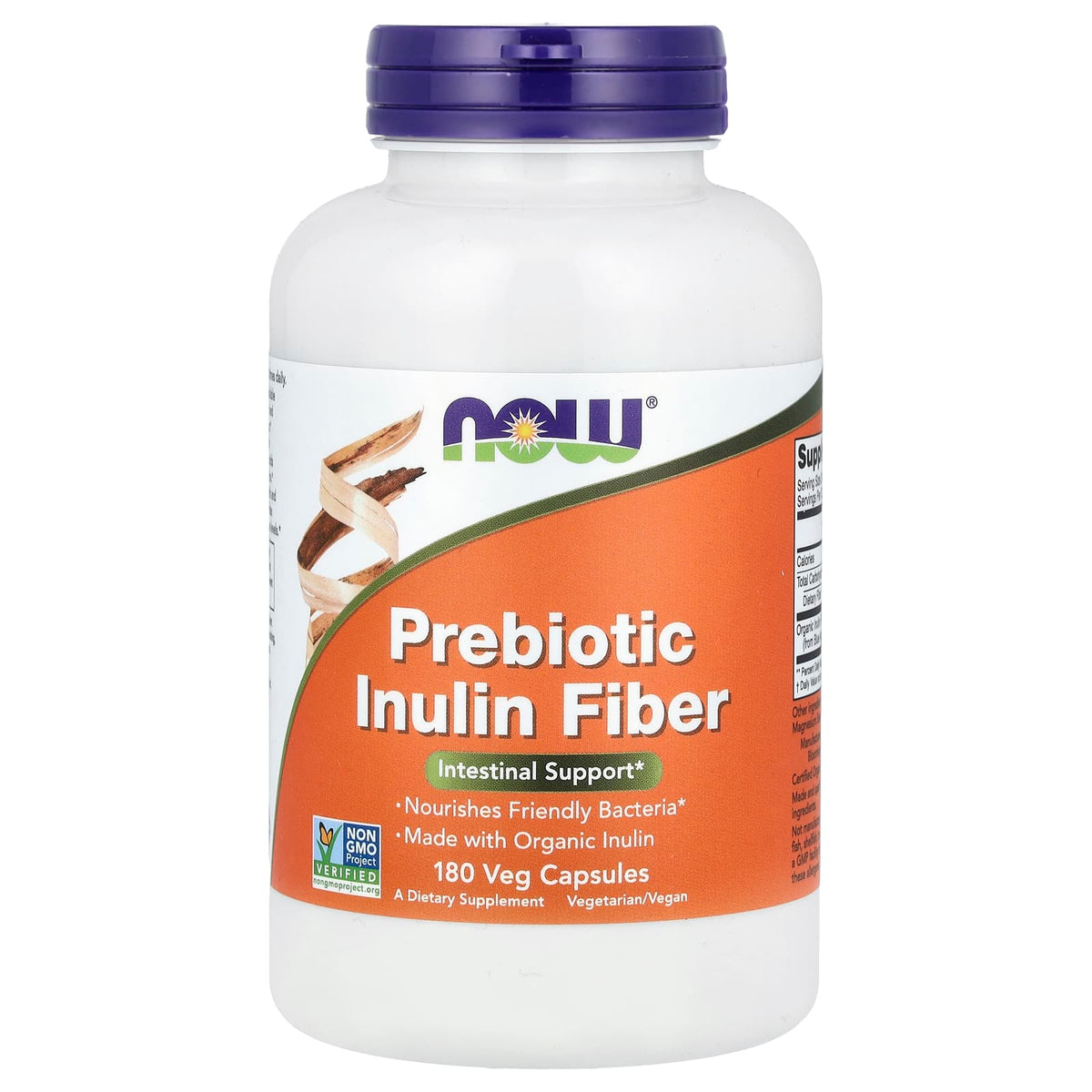 Fibra de inulina prebiótica, 180 vcaps, Now Foods