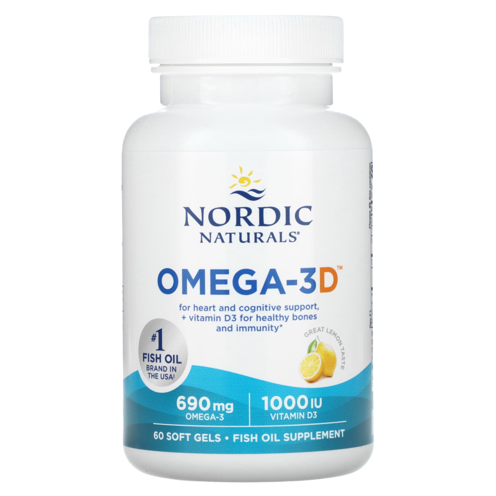 Ômega-3D, Limão, 60 Cápsulas Gelatinosas, Nordic Naturals