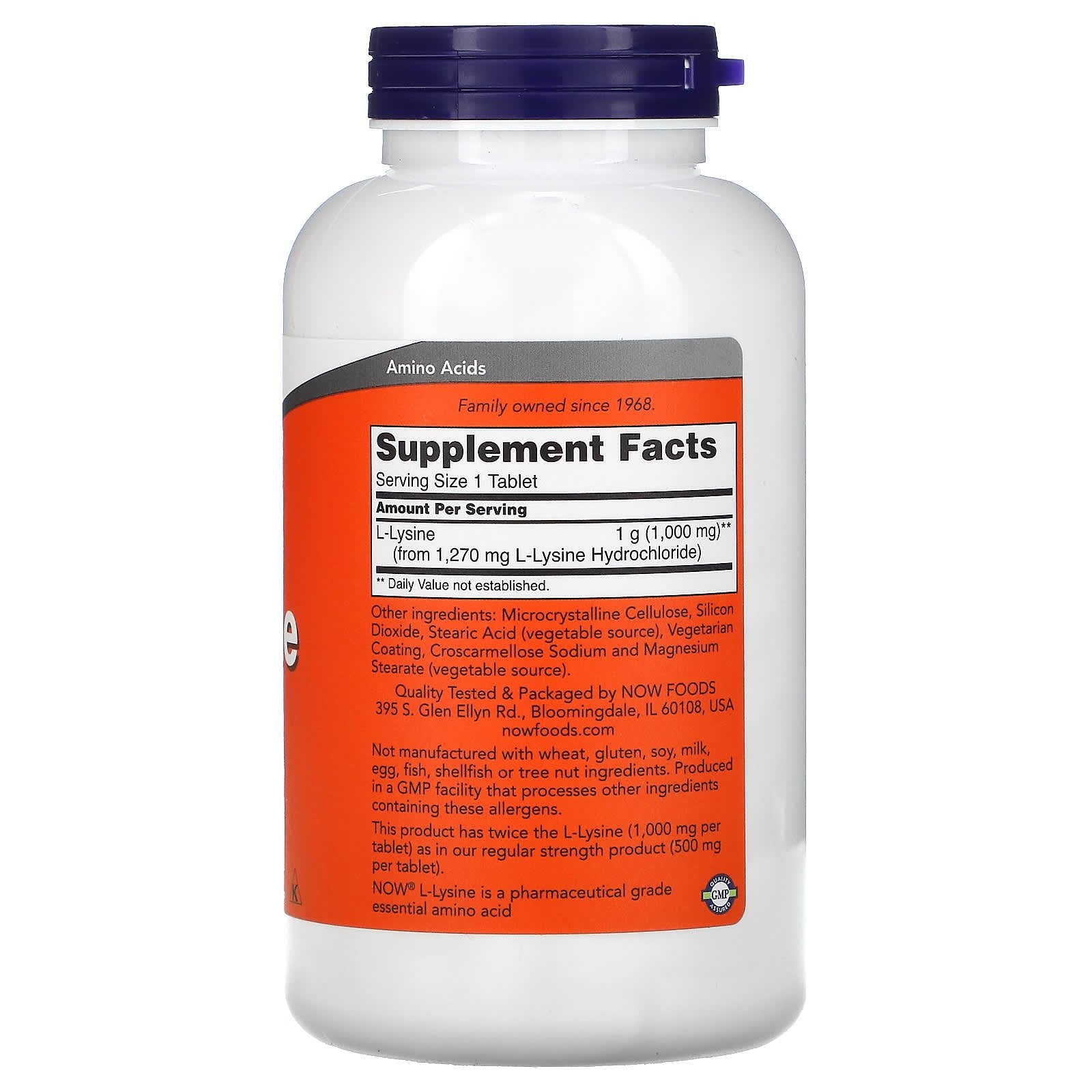 L-Lisina - 1000mg, 250 comprimidos, Now Foods