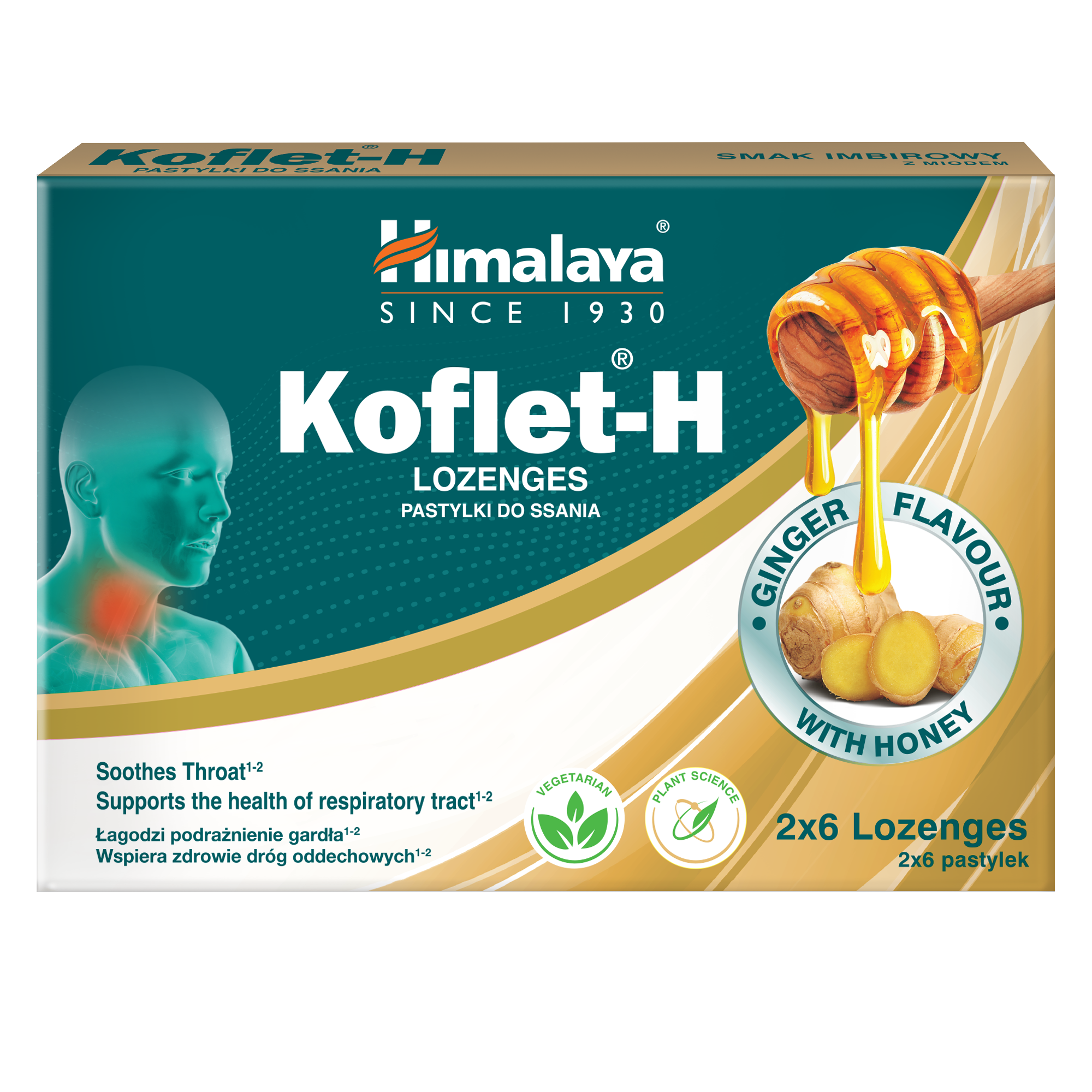 Koflet-H, Gengibre - 12 pastilhas - Himalaya